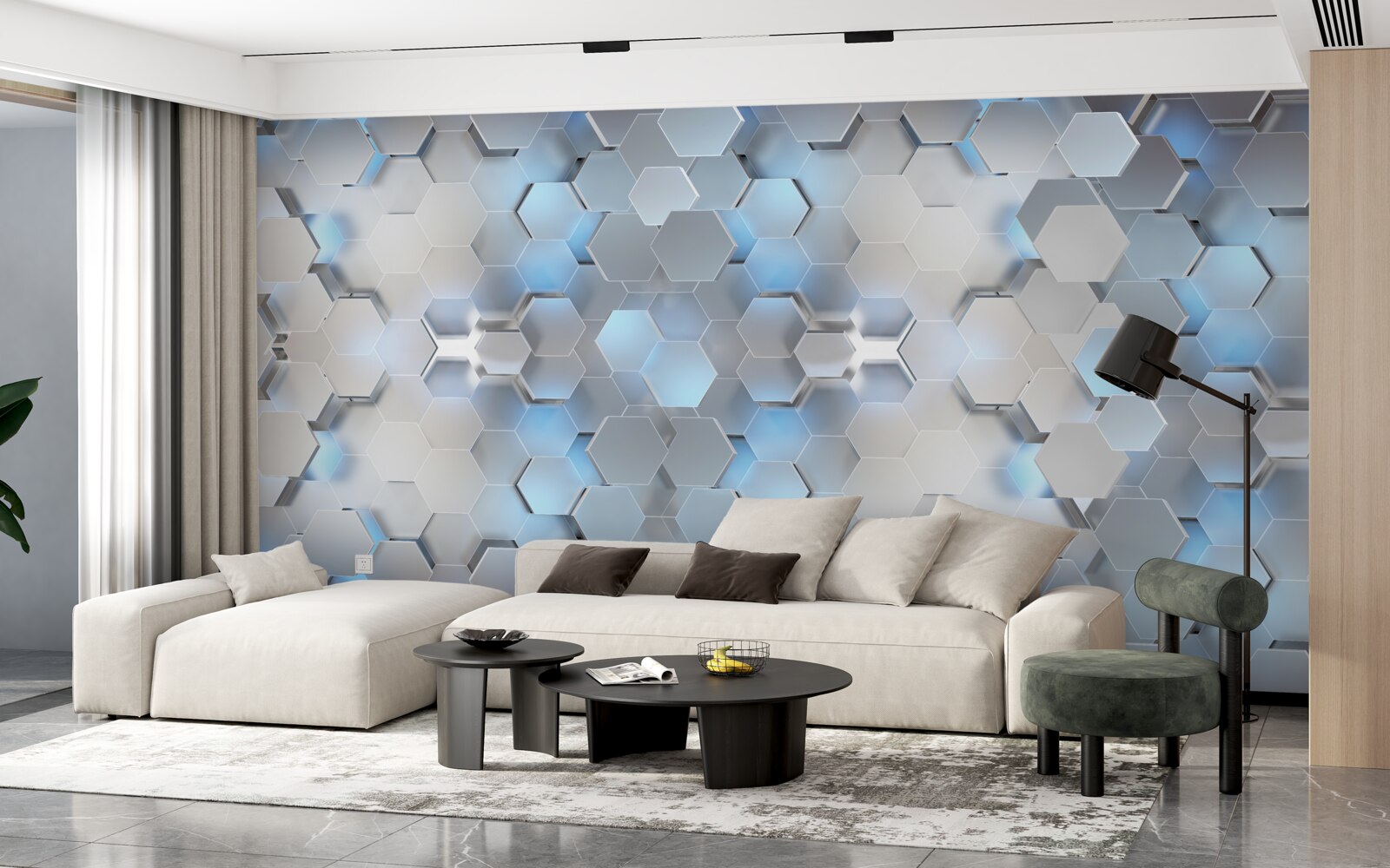 Fototapeta plávajúce modré perly na sivom pozadí