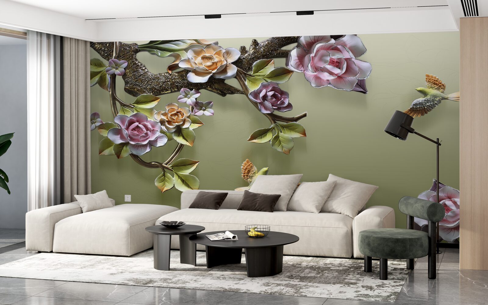 Fototapeta jemné ruže a lastovičky na konároch