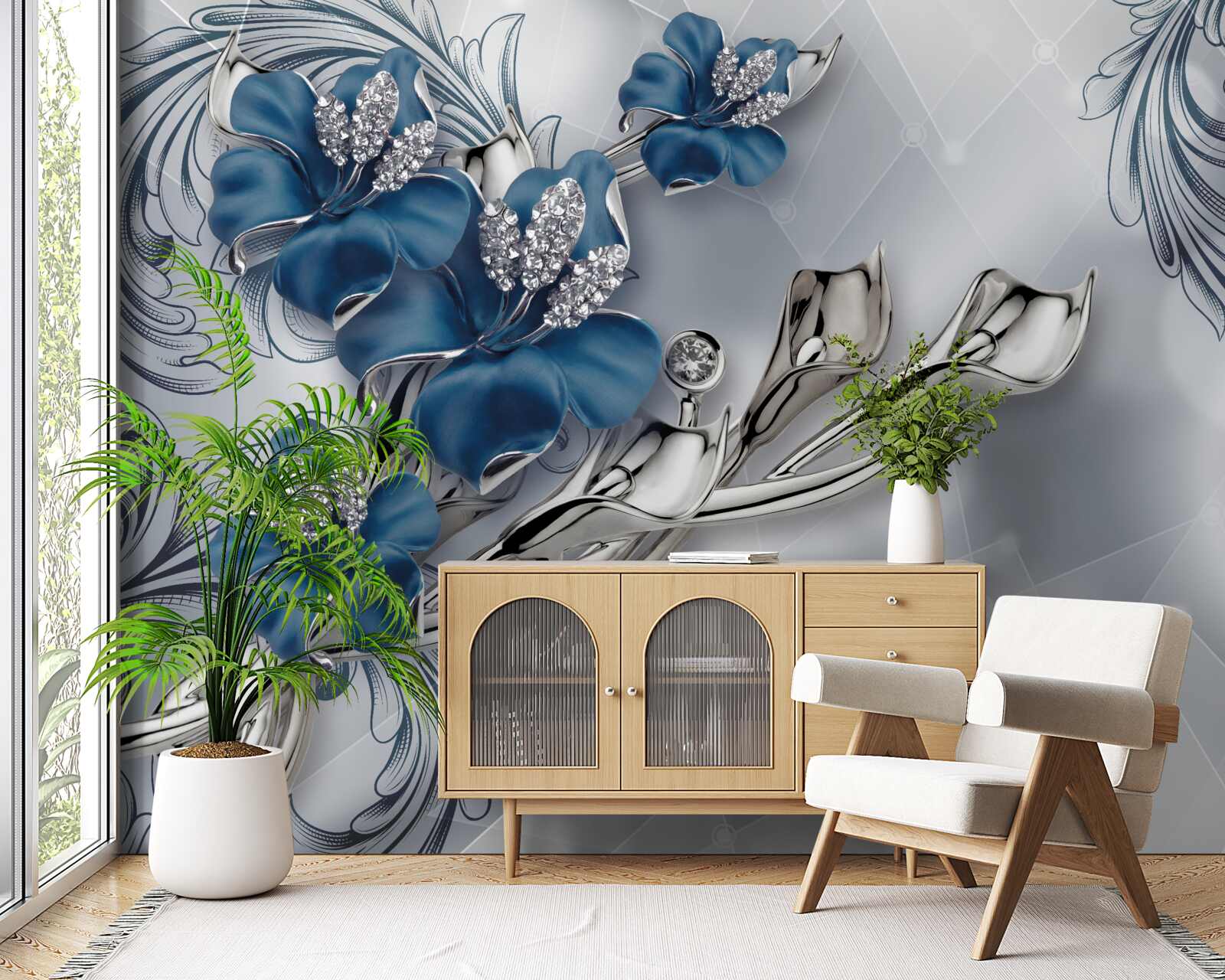 Fototapeta kráľovská modrá ľalia na striebornom pozadí