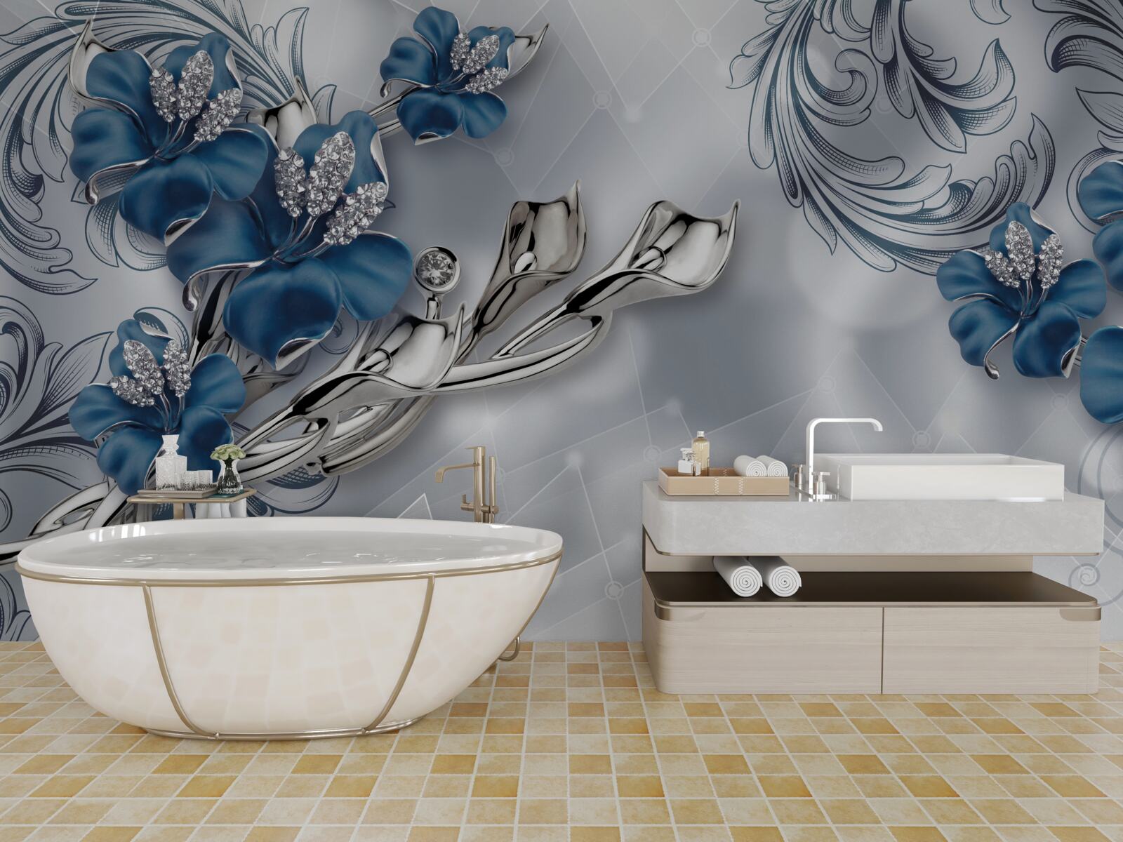 Fototapeta kráľovská modrá ľalia na striebornom pozadí