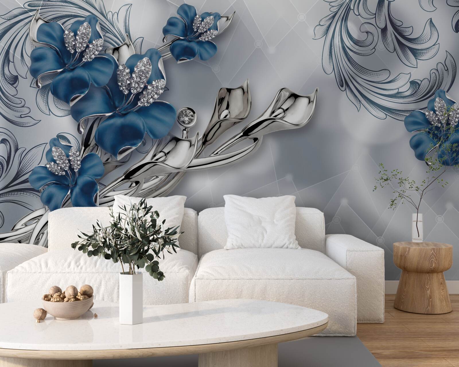 Fototapeta kráľovská modrá ľalia na striebornom pozadí