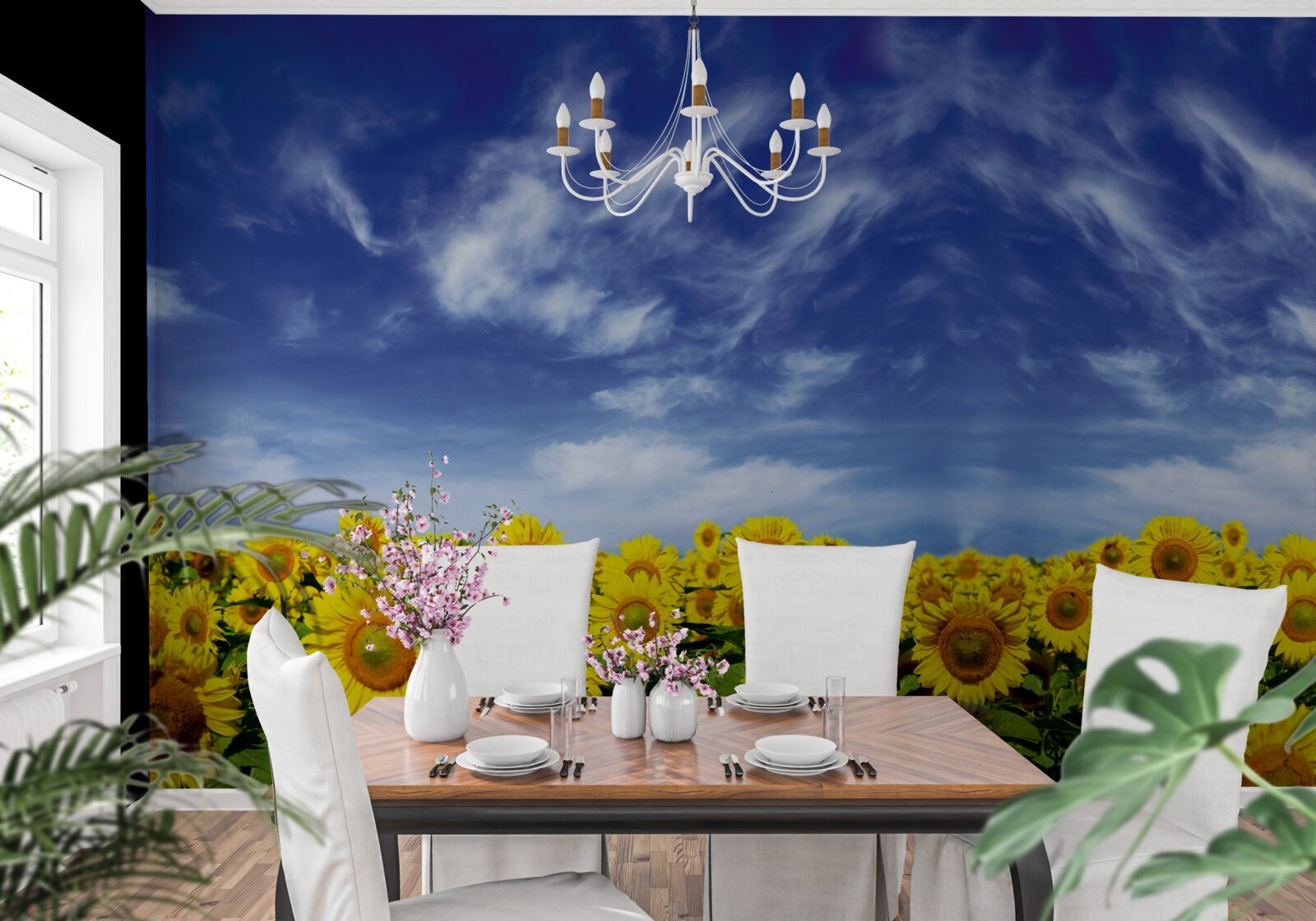 Fototapeta modrá obloha nad poľom so slnečnicami