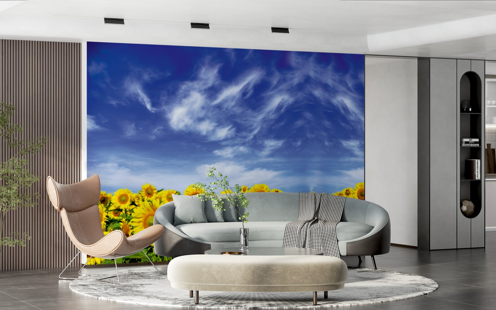 Fototapeta modrá obloha nad poľom so slnečnicami