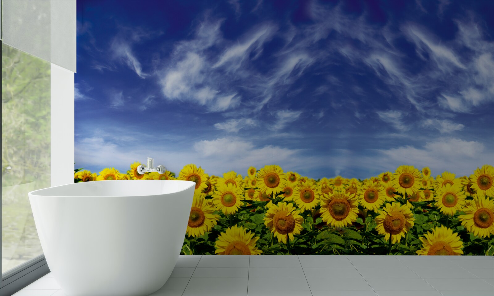 Fototapeta modrá obloha nad poľom so slnečnicami