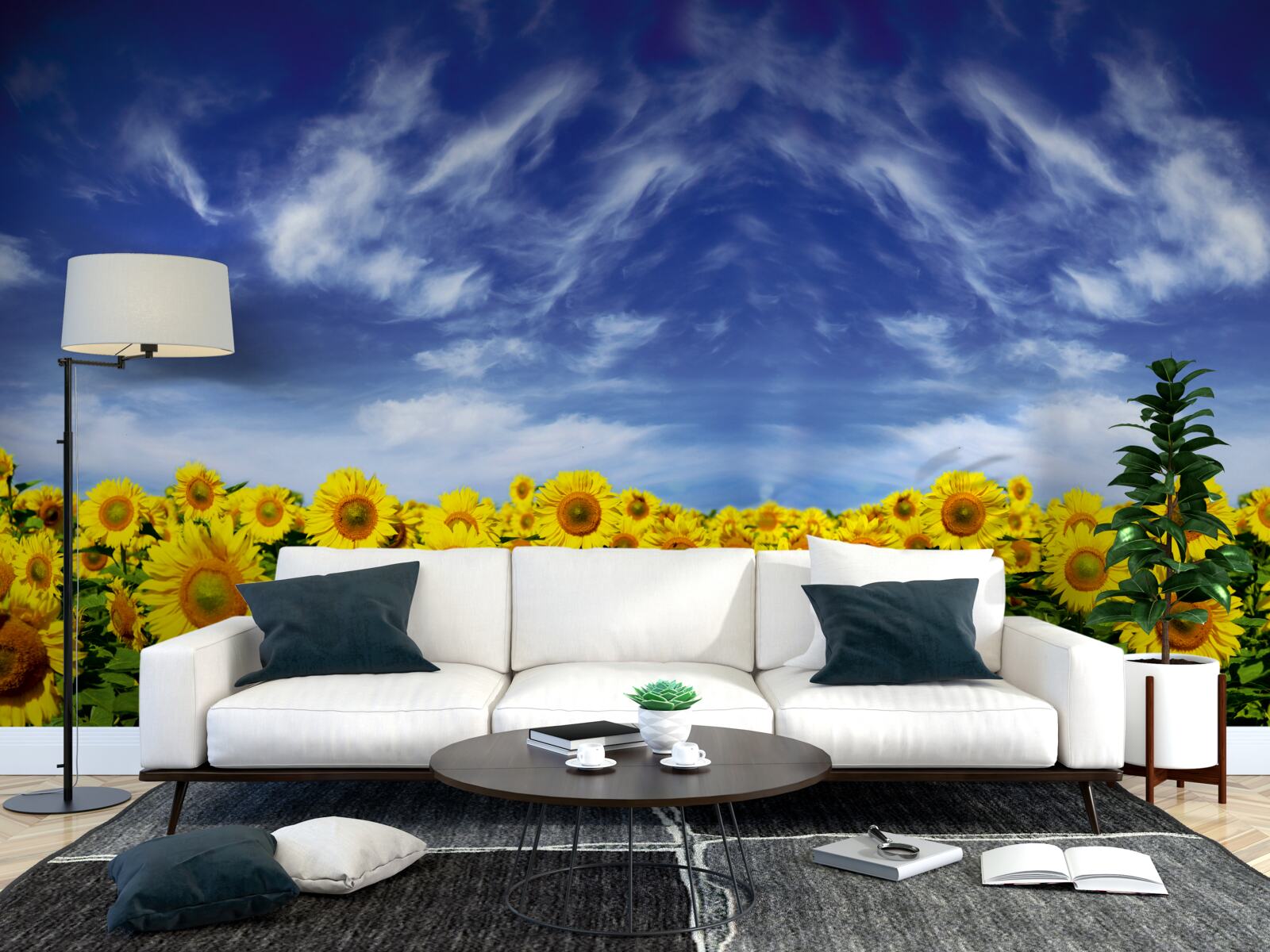 Fototapeta modrá obloha nad poľom so slnečnicami