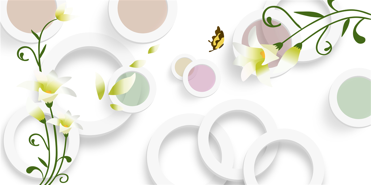 Fototapeta konáre sú zelené so žltými púčikmi a zaoblenými prvkami