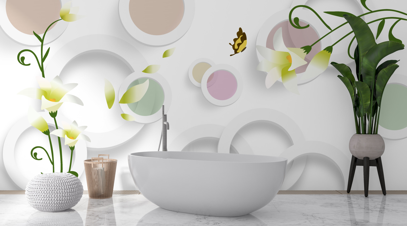 Fototapeta konáre sú zelené so žltými púčikmi a zaoblenými prvkami