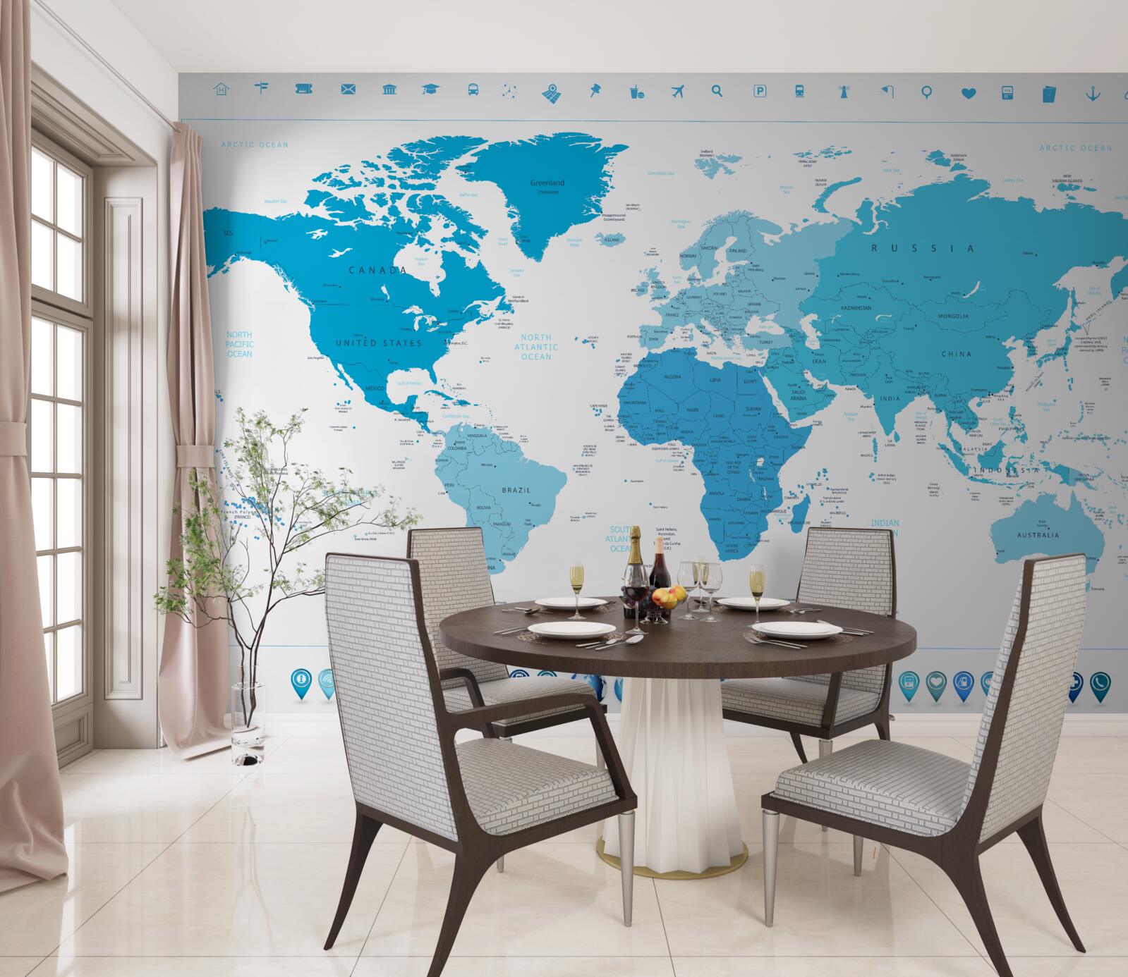 Fototapeta modrý odtieň na mape celého sveta