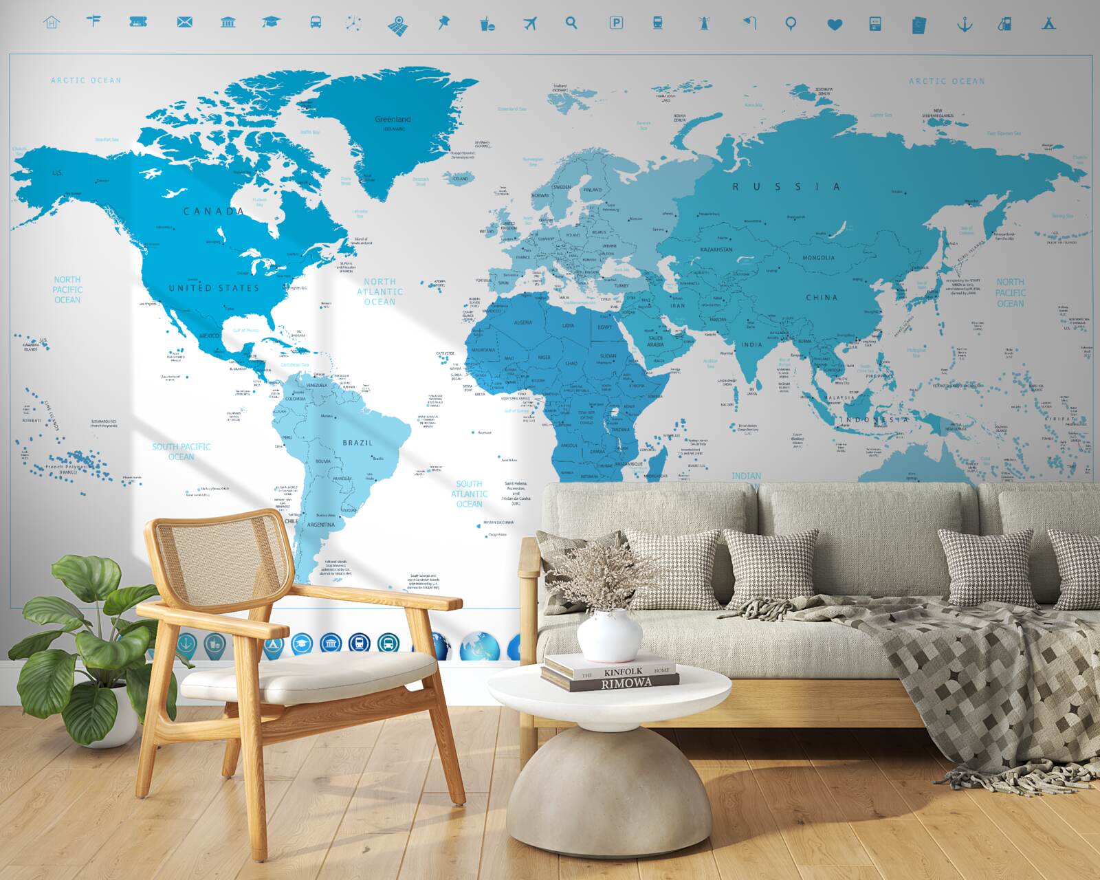 Fototapeta modrý odtieň na mape celého sveta