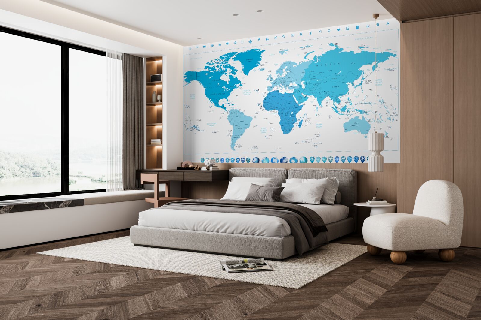 Fototapeta modrý odtieň na mape celého sveta