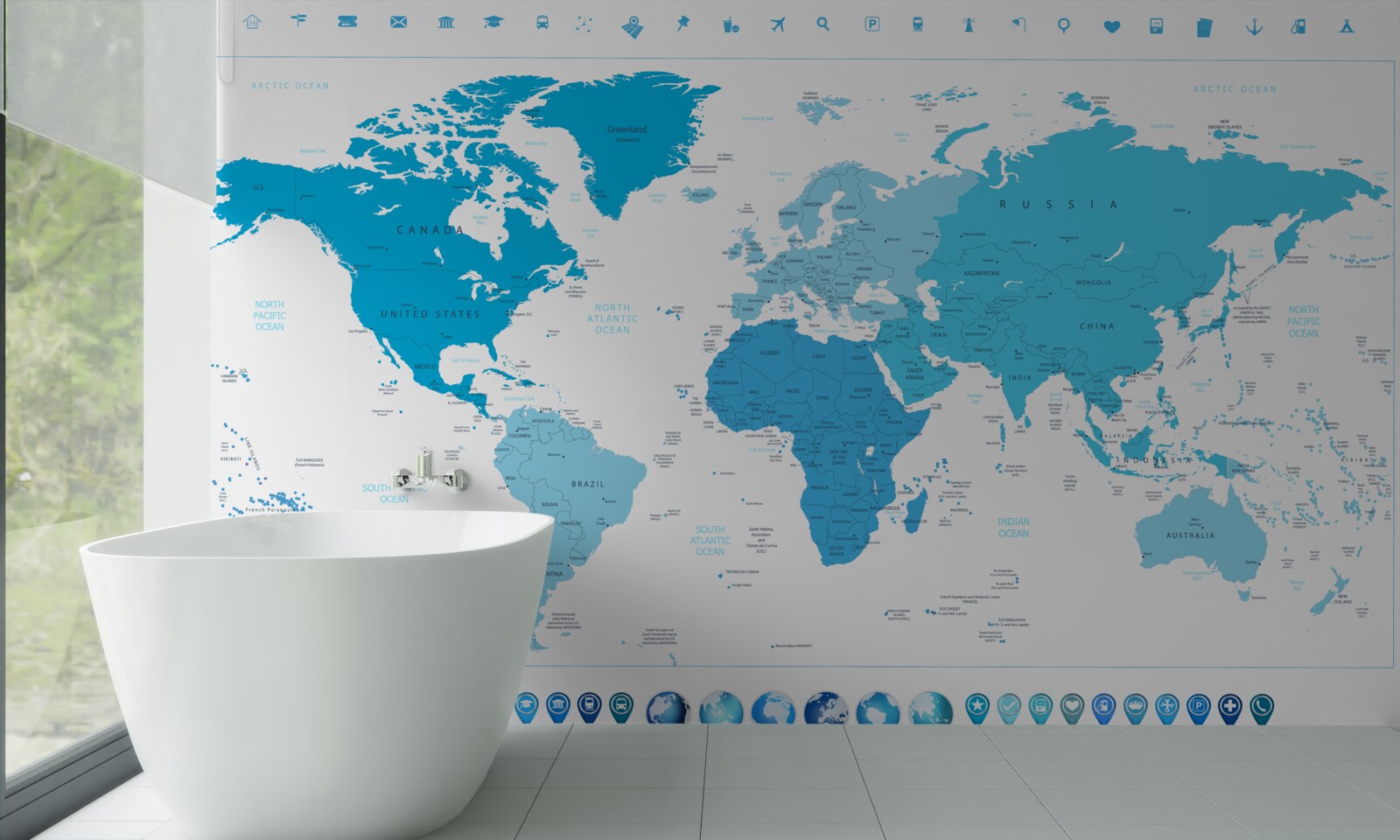 Fototapeta modrý odtieň na mape celého sveta