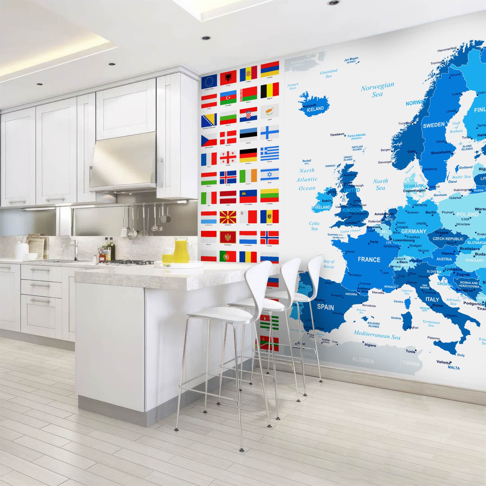 Fototapeta Mapa Európy s vlajkami krajín