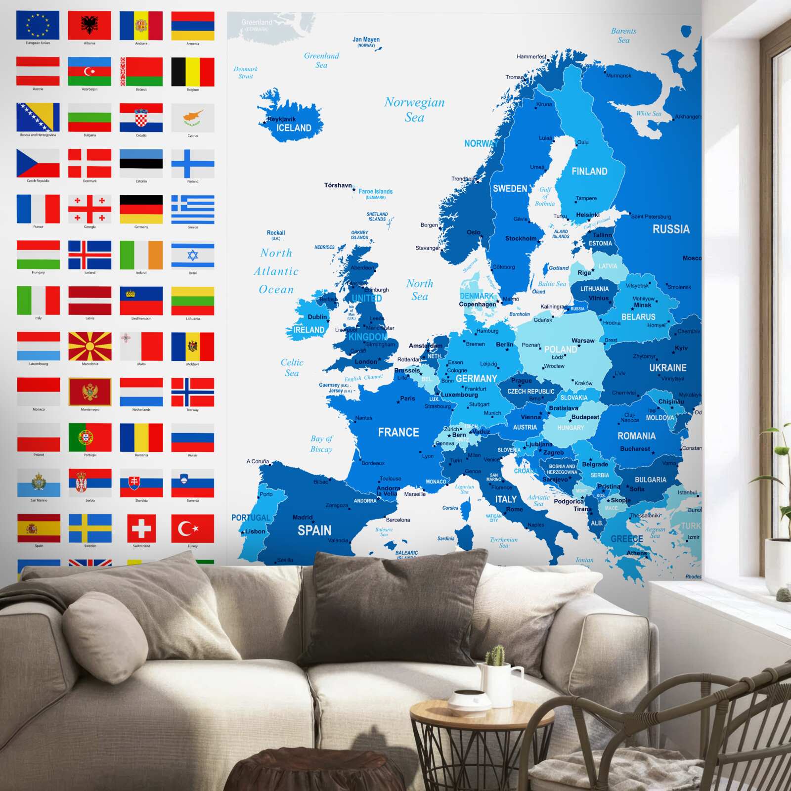 Fototapeta Mapa Európy s vlajkami krajín
