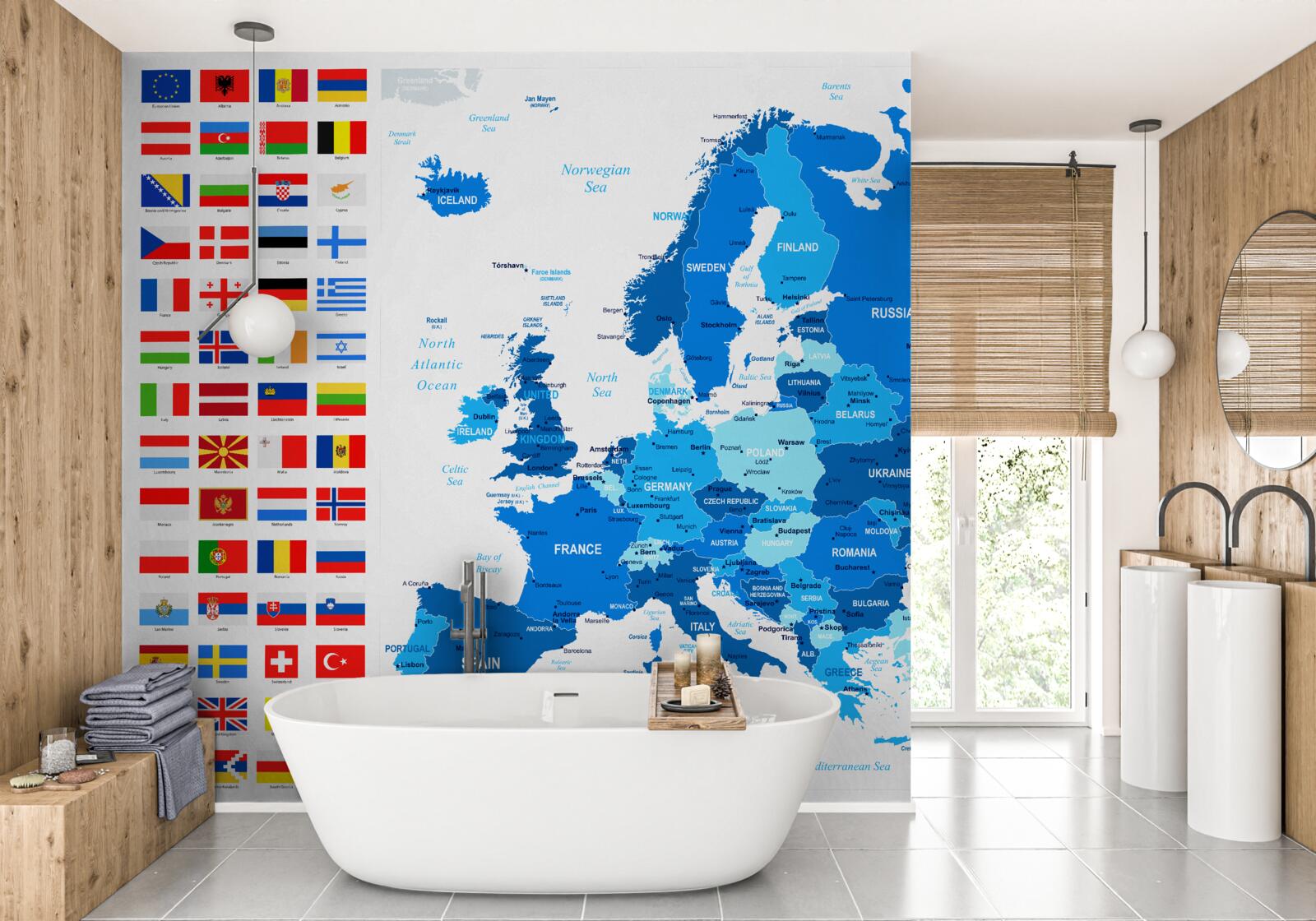 Fototapeta Mapa Európy s vlajkami krajín