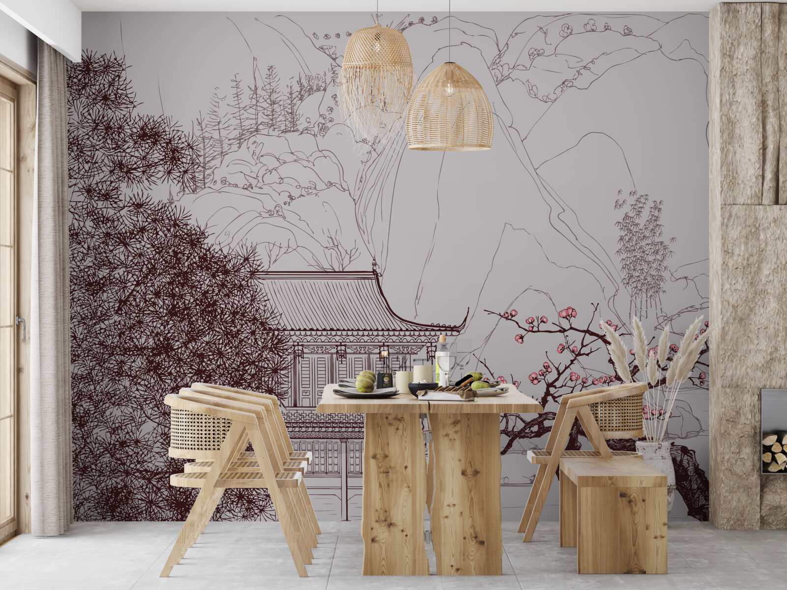 Fototapeta Záhrada v japonskom štýle pri vidieckom dome v horách