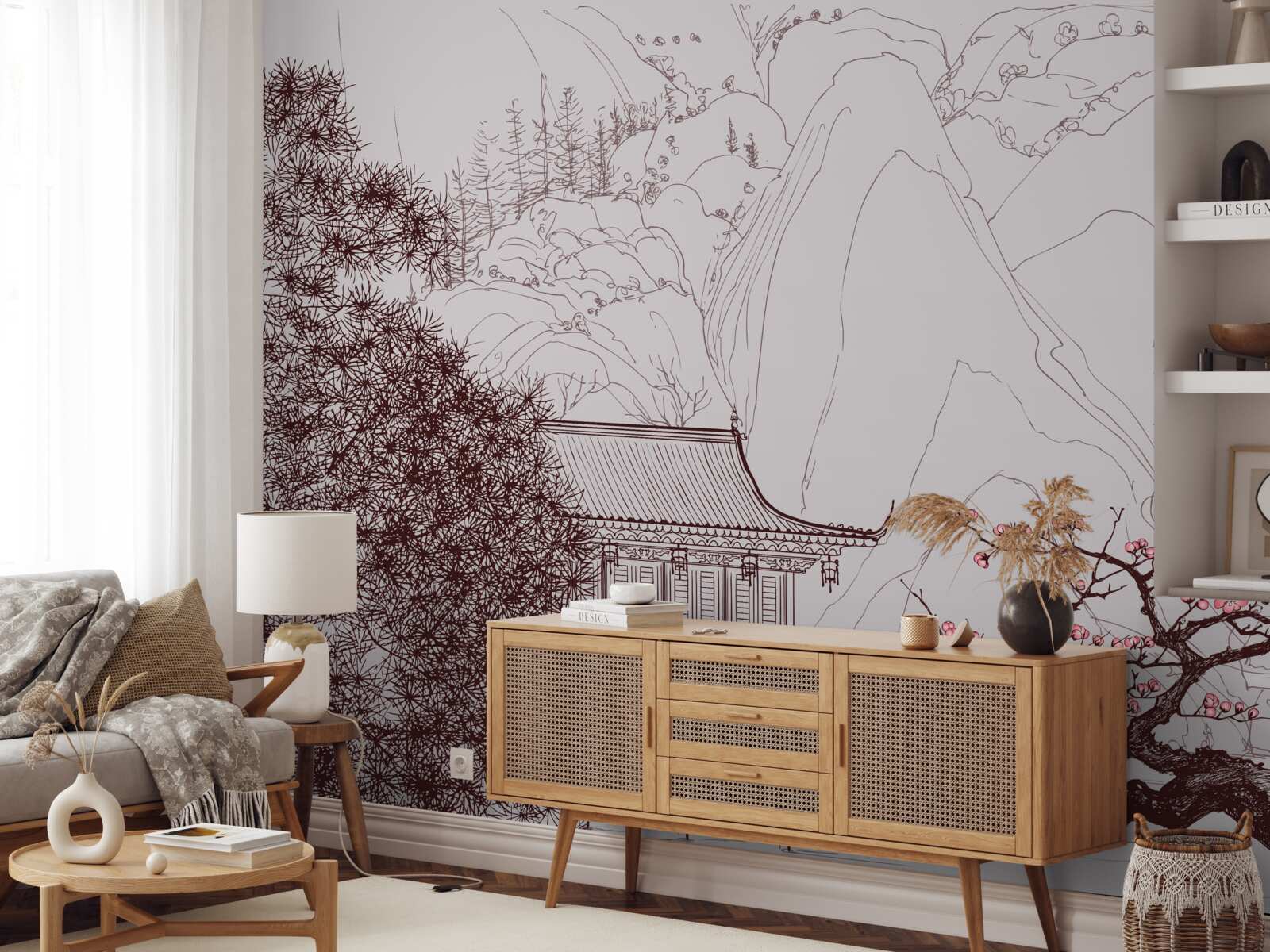 Fototapeta Záhrada v japonskom štýle pri vidieckom dome v horách