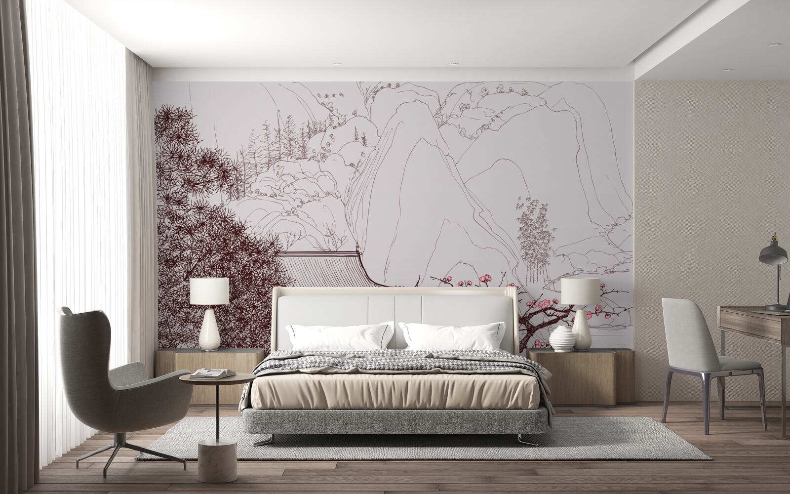 Fototapeta Záhrada v japonskom štýle pri vidieckom dome v horách