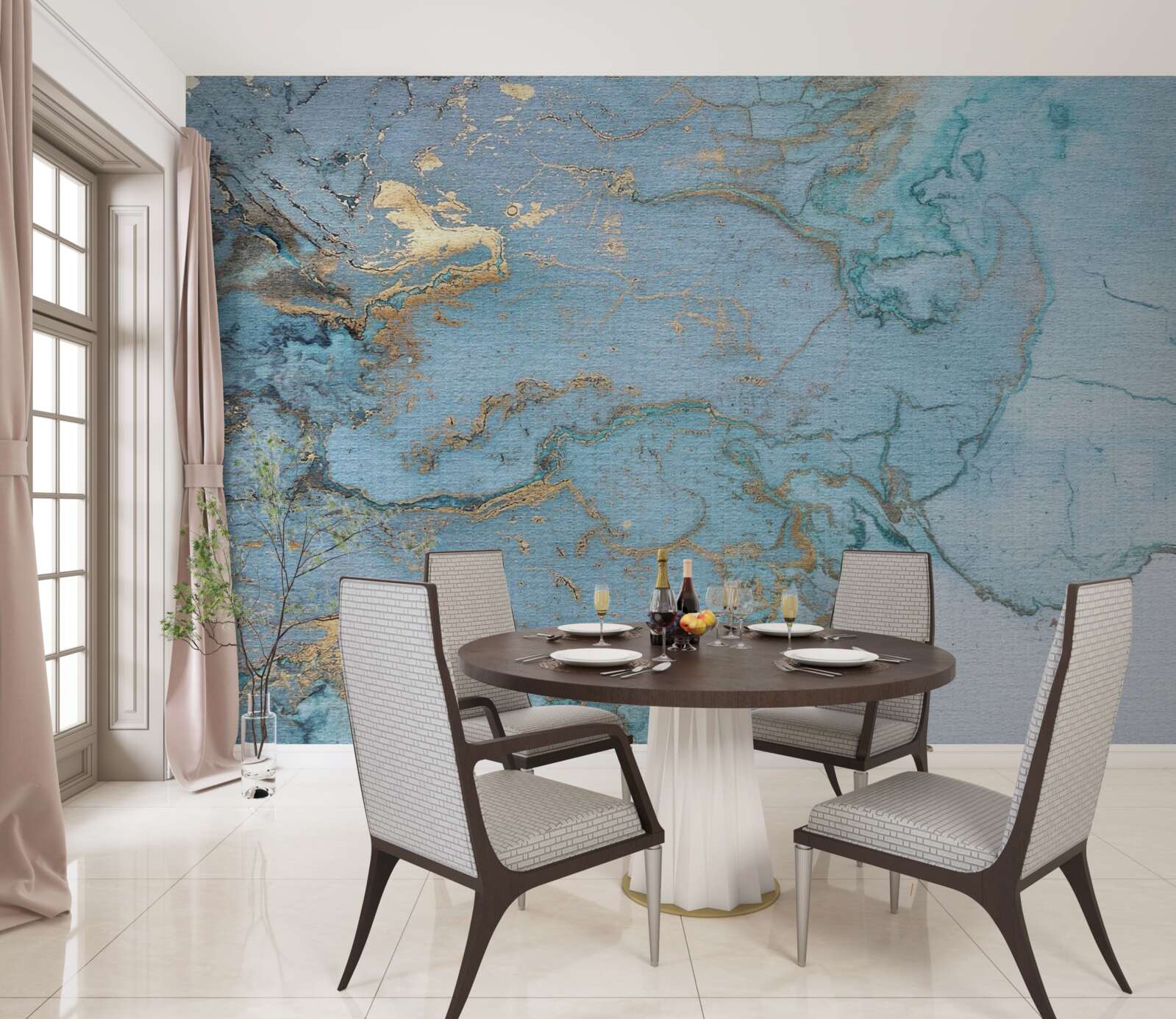 Fototapeta modrý mramor so zlatým velúrom