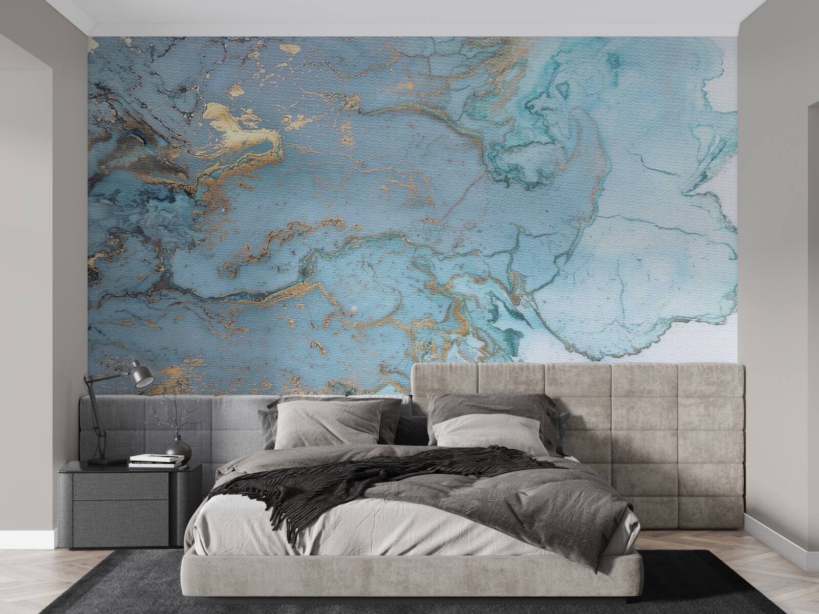 Fototapeta modrý mramor so zlatým velúrom