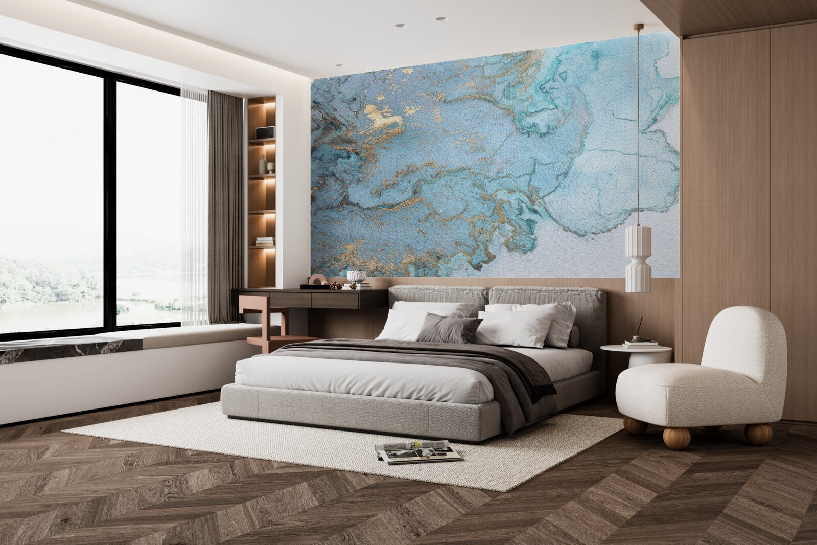 Fototapeta modrý mramor so zlatým velúrom