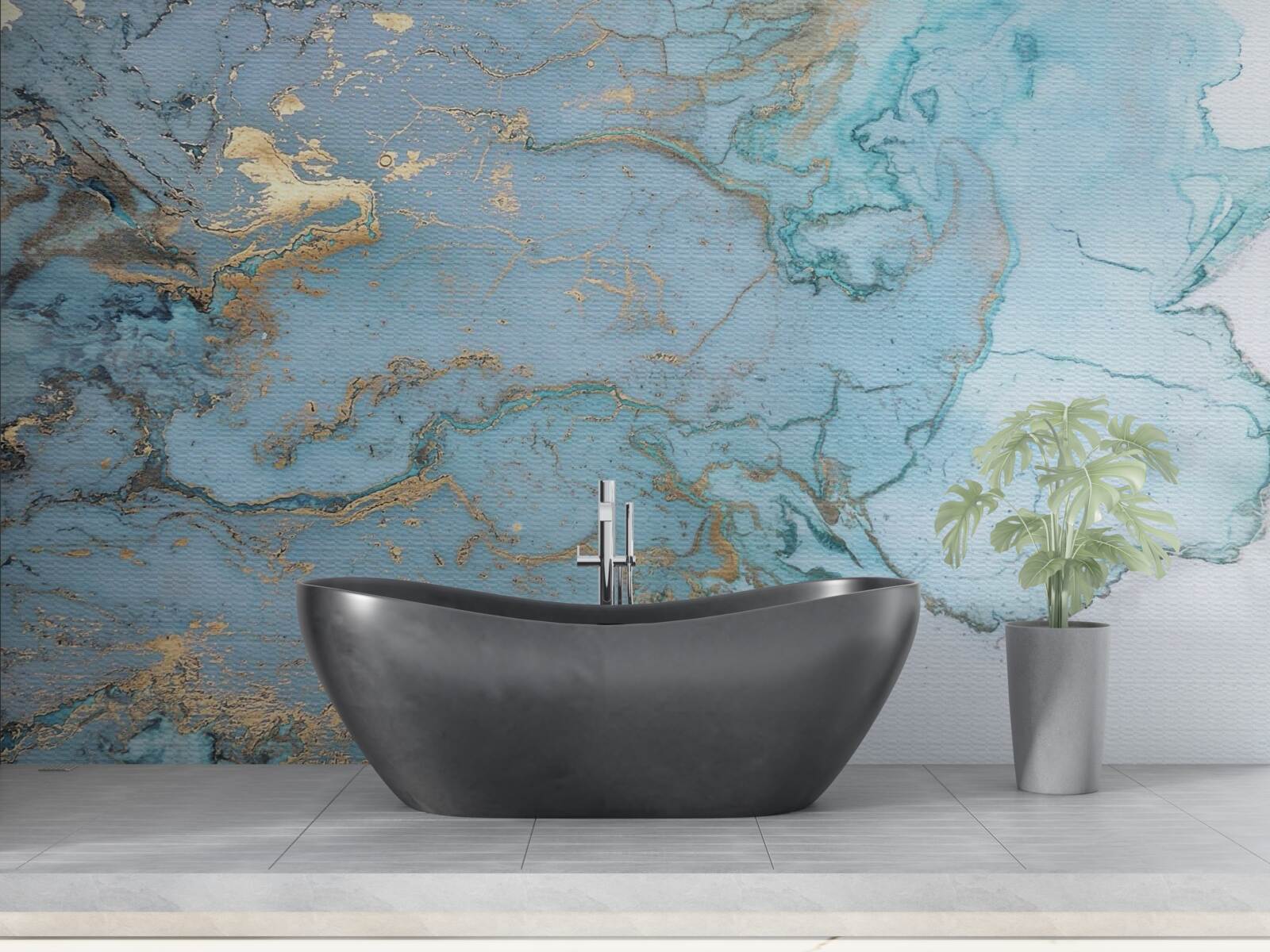 Fototapeta modrý mramor so zlatým velúrom