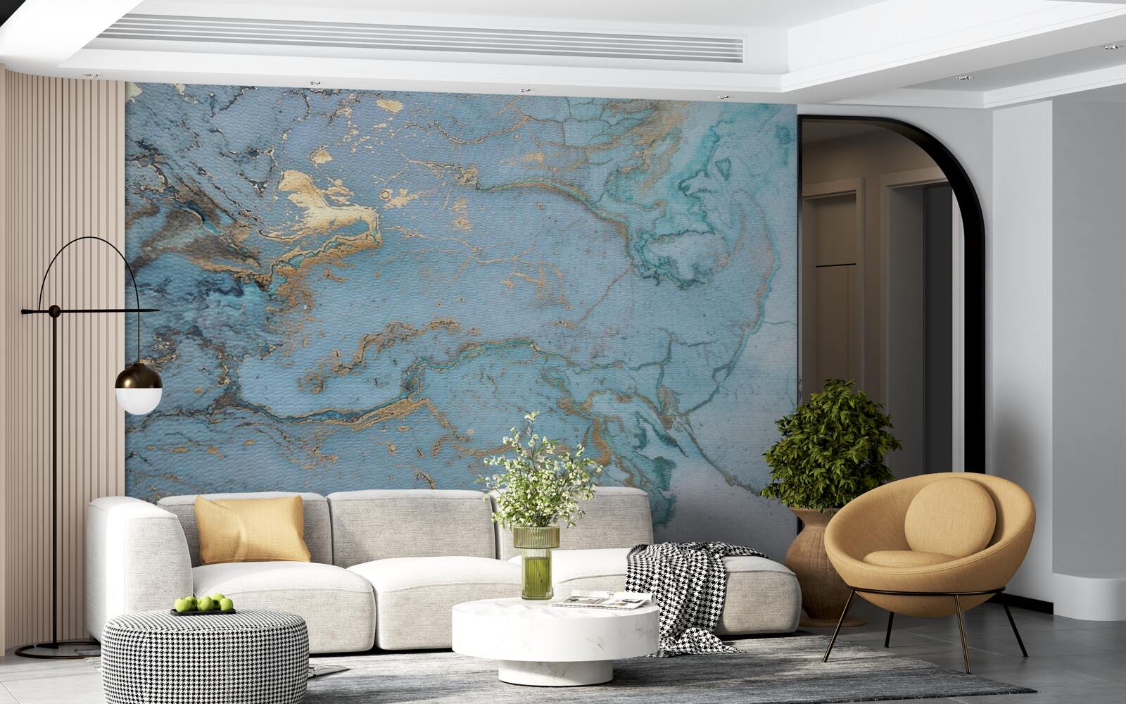 Fototapeta modrý mramor so zlatým velúrom