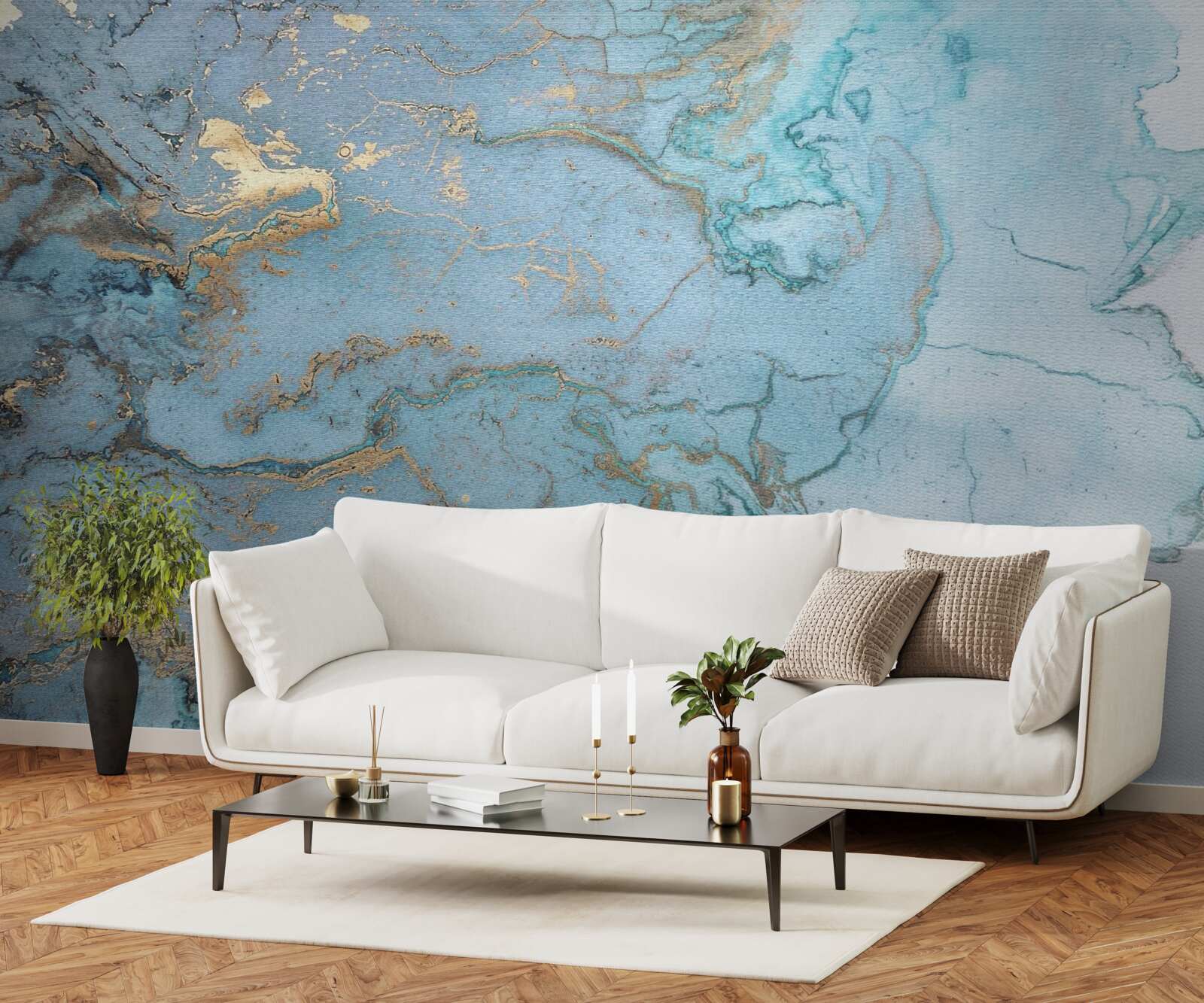 Fototapeta modrý mramor so zlatým velúrom