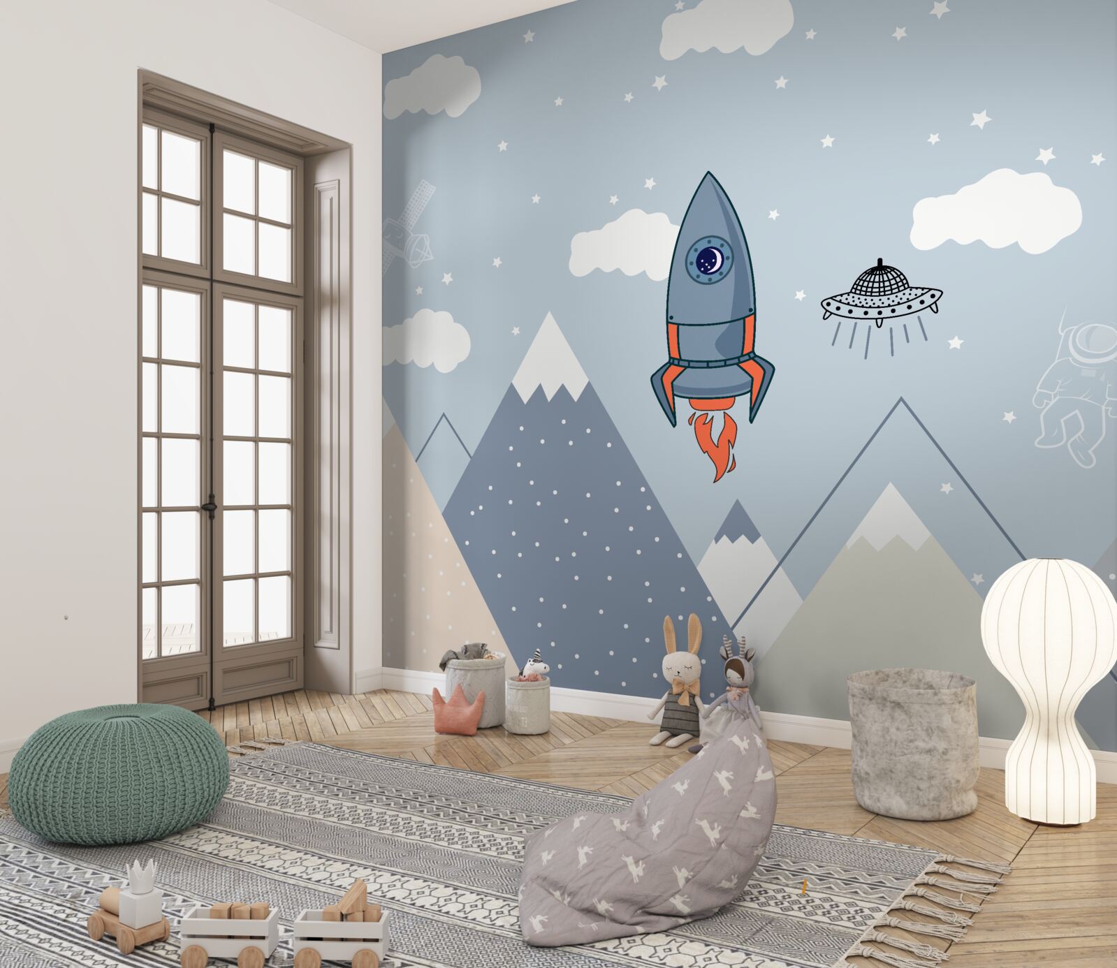 Fototapeta raketa a ufo stúpajú nad horami