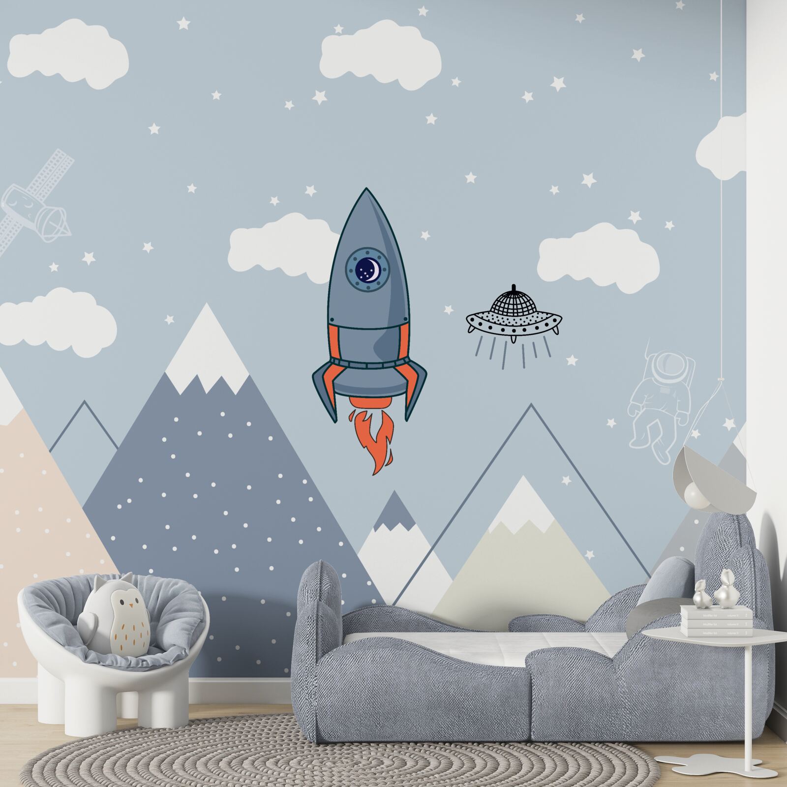 Fototapeta raketa a ufo stúpajú nad horami