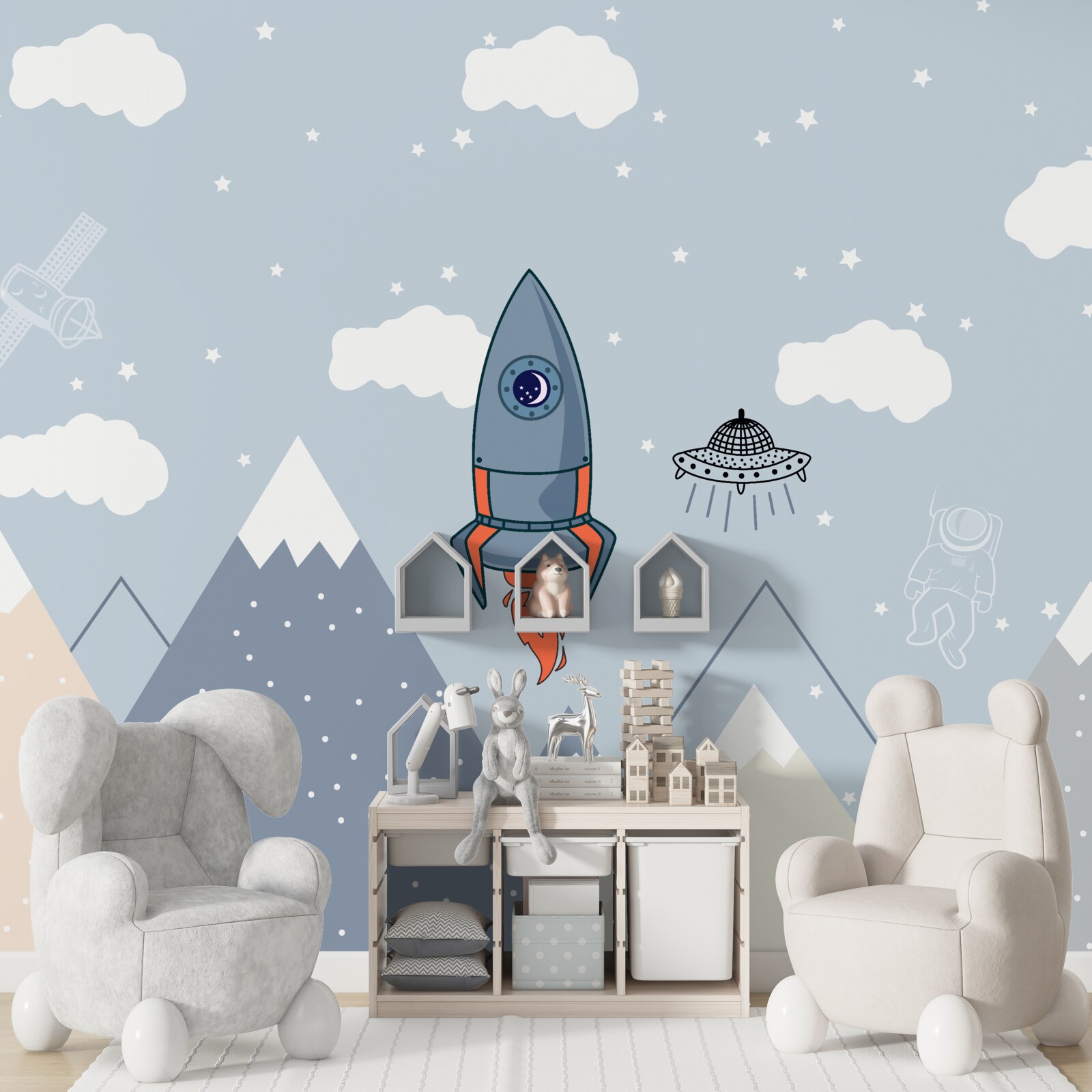 Fototapeta raketa a ufo stúpajú nad horami