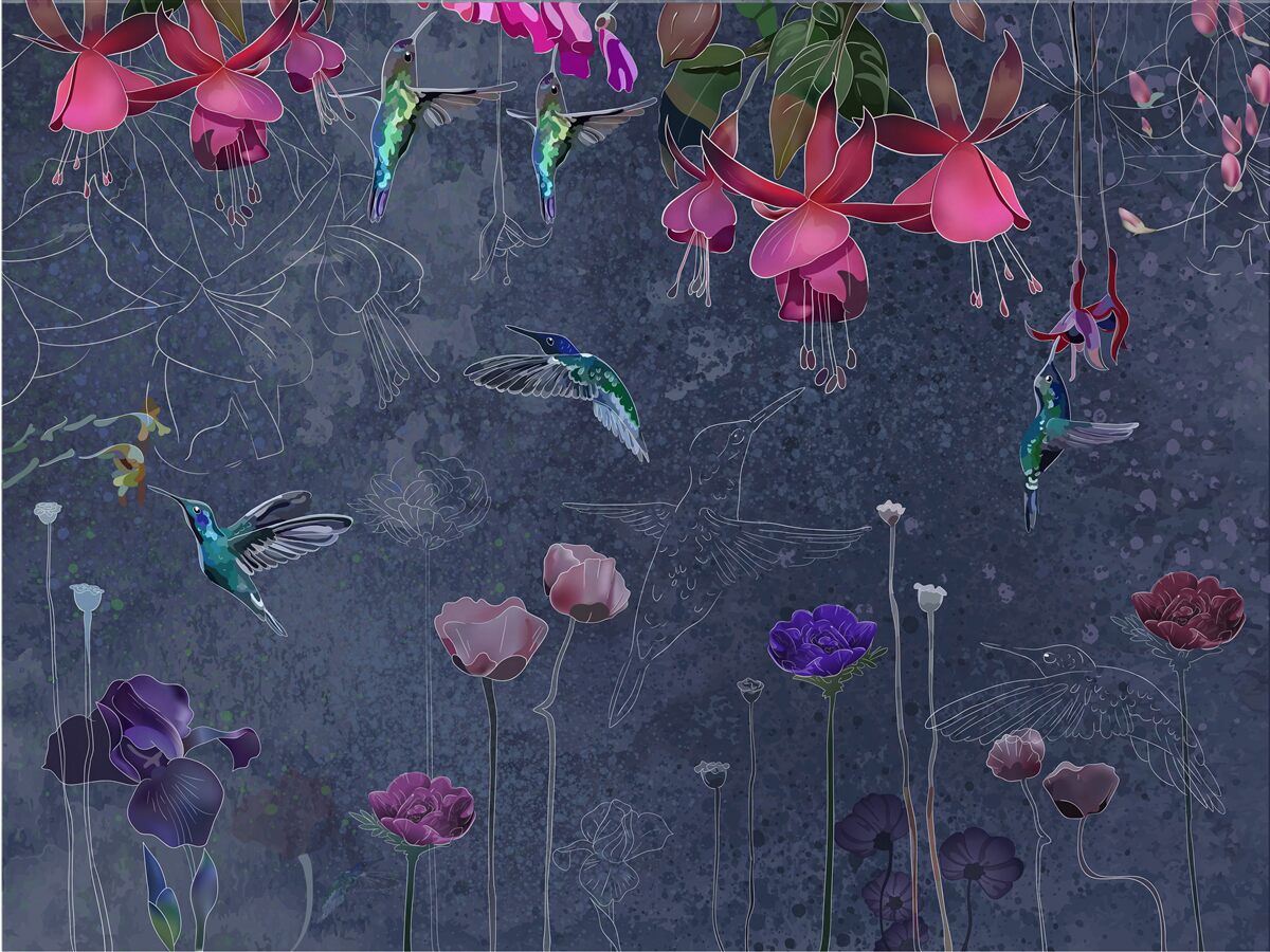 Fototapeta kvety a kolibríky