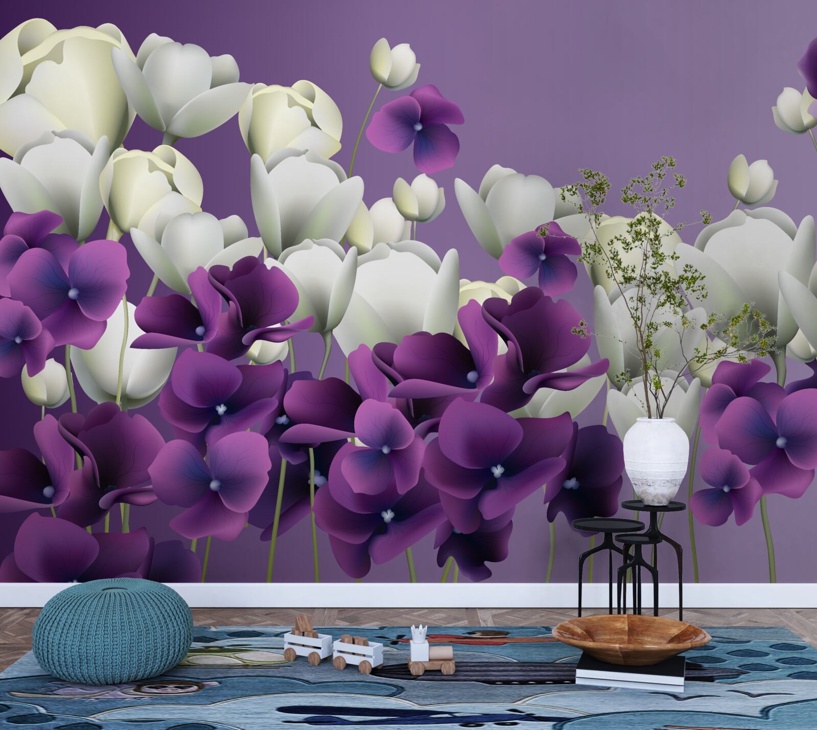 Fototapeta biele a fialové kvety