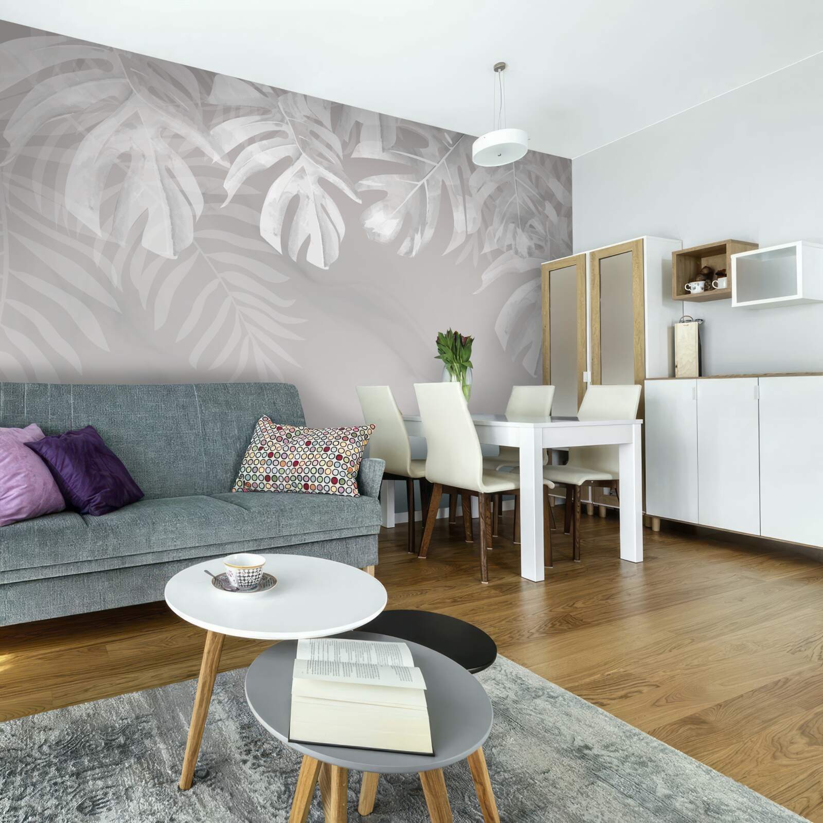 Fototapeta monsteras so snehovo bielymi visiacimi listami