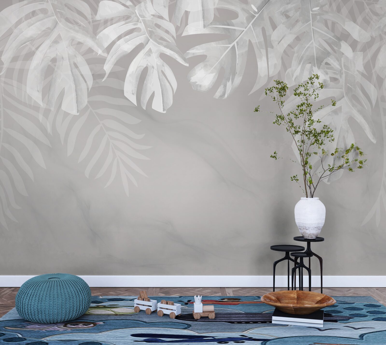 Fototapeta monsteras so snehovo bielymi visiacimi listami