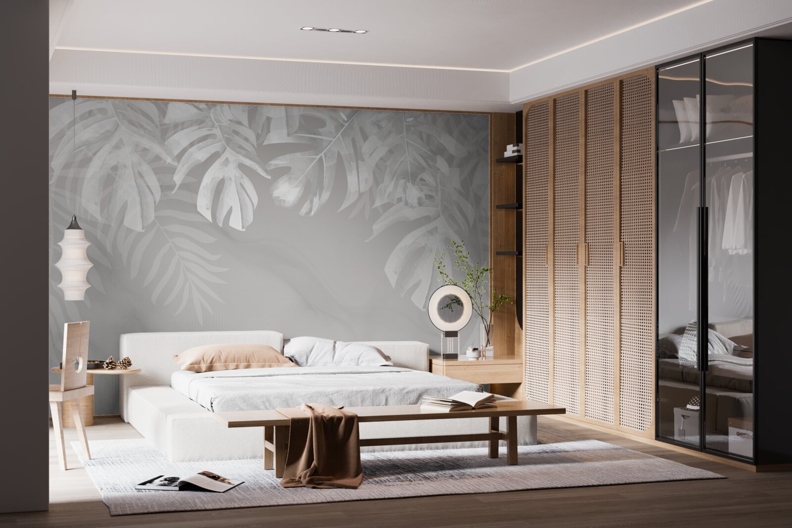 Fototapeta monsteras so snehovo bielymi visiacimi listami