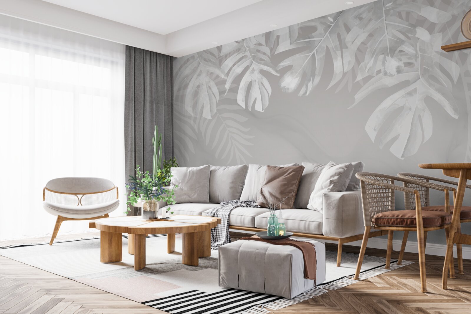 Fototapeta monsteras so snehovo bielymi visiacimi listami