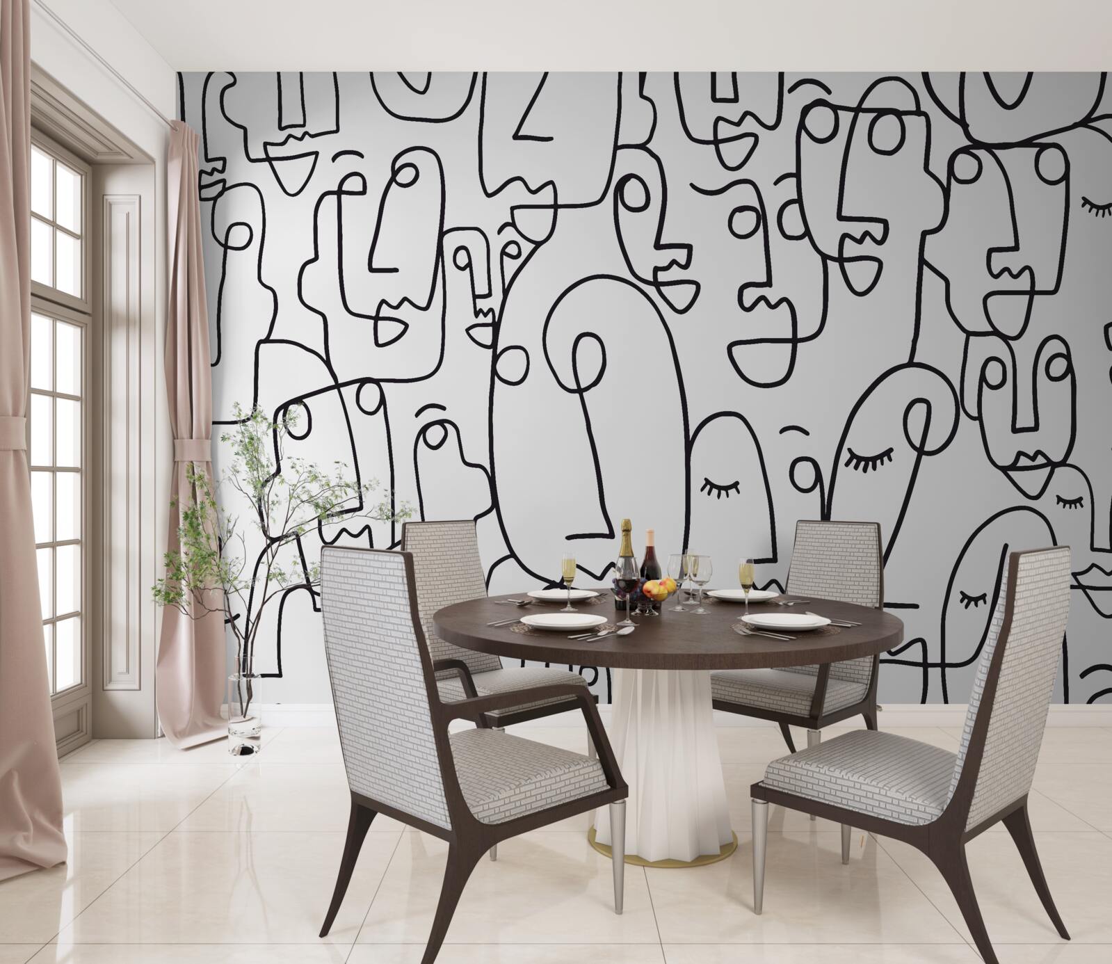 Fototapeta kontúry ženských tvárí