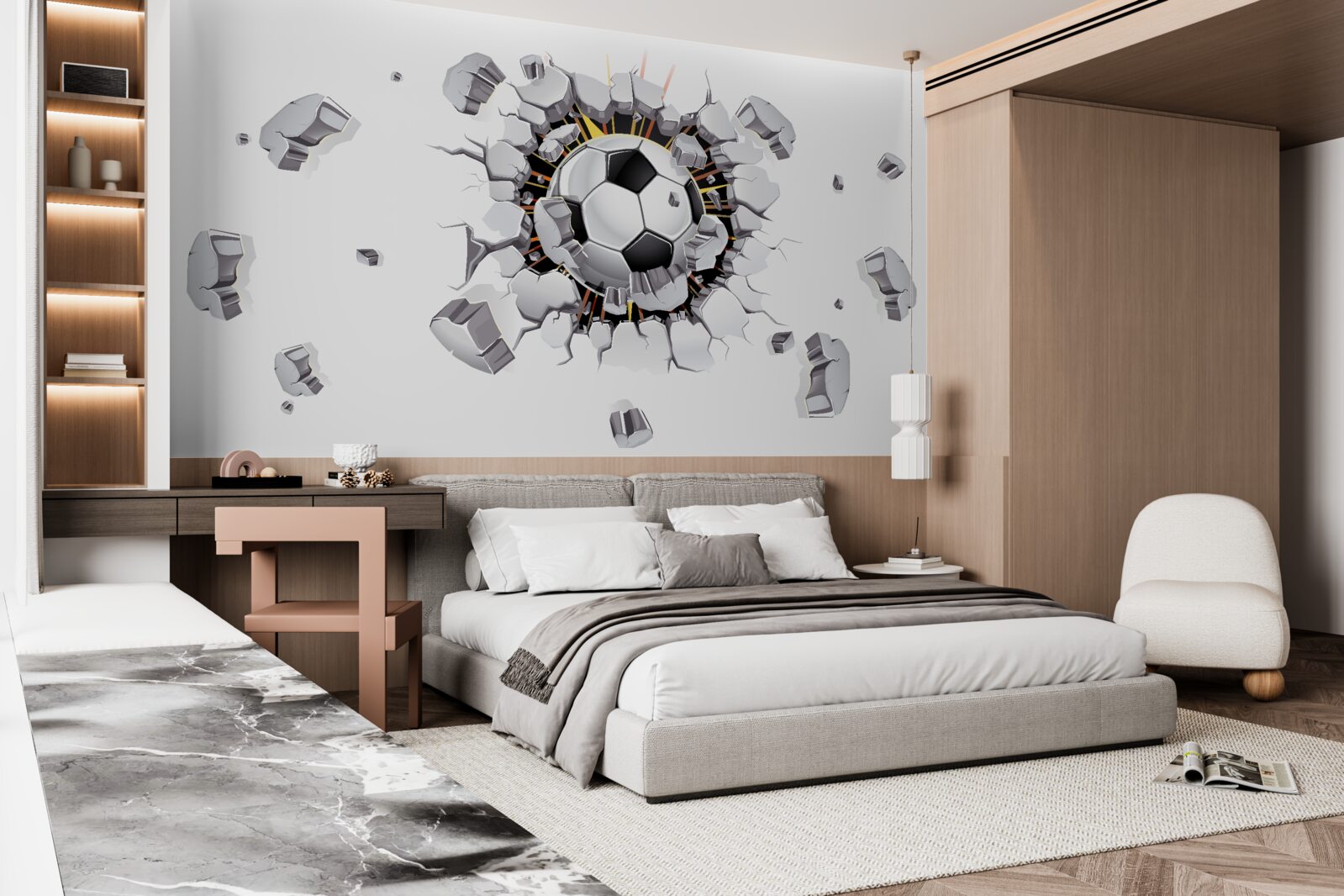 Fototapeta Stenu prelomila futbalová lopta