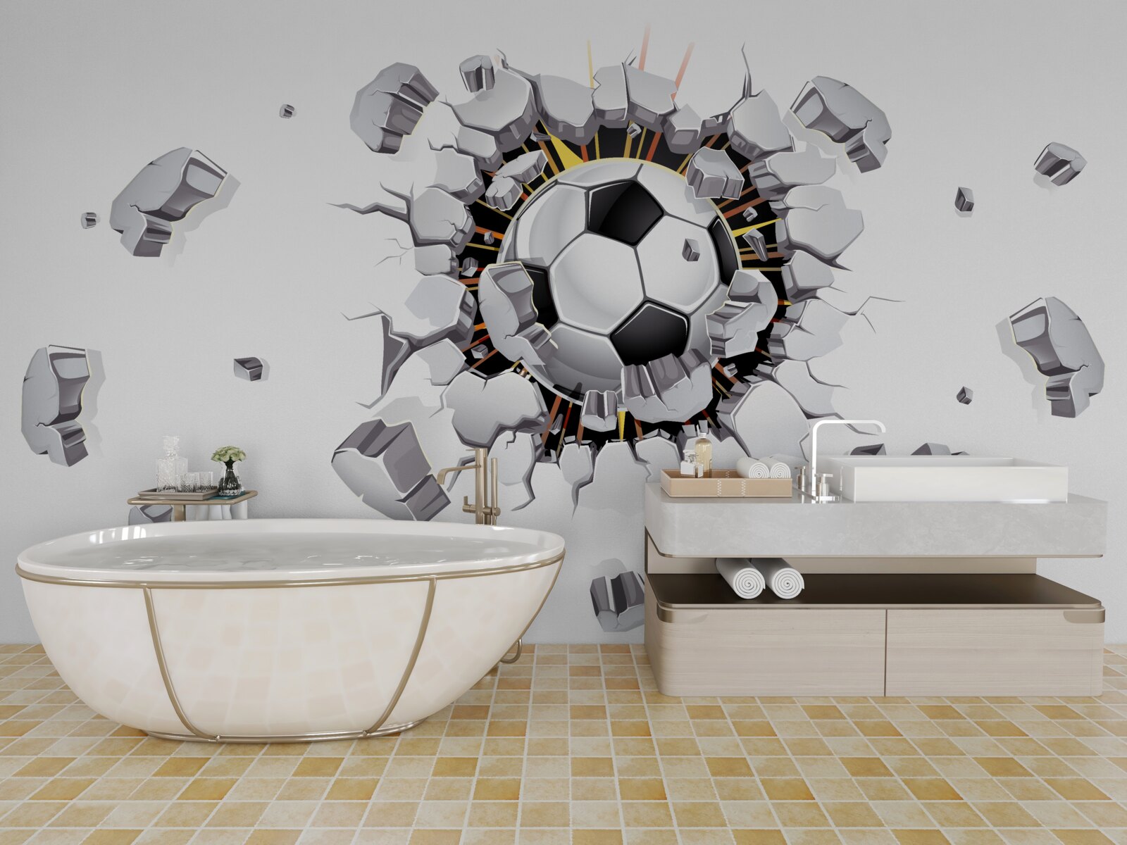 Fototapeta Stenu prelomila futbalová lopta