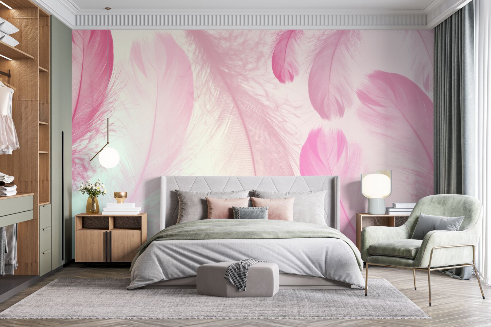 Fototapeta veľké perie s jemným ružovým odtieňom