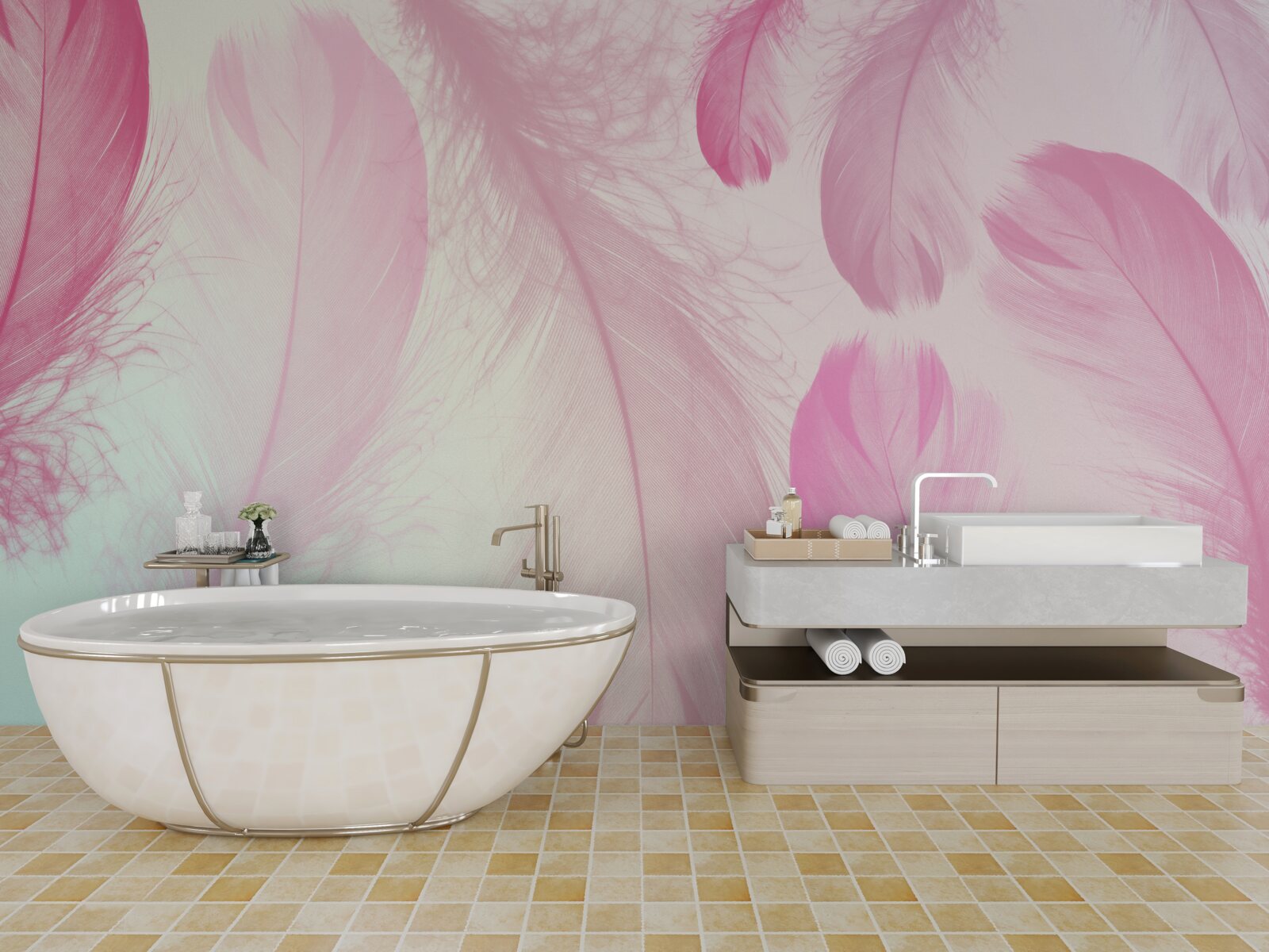 Fototapeta veľké perie s jemným ružovým odtieňom