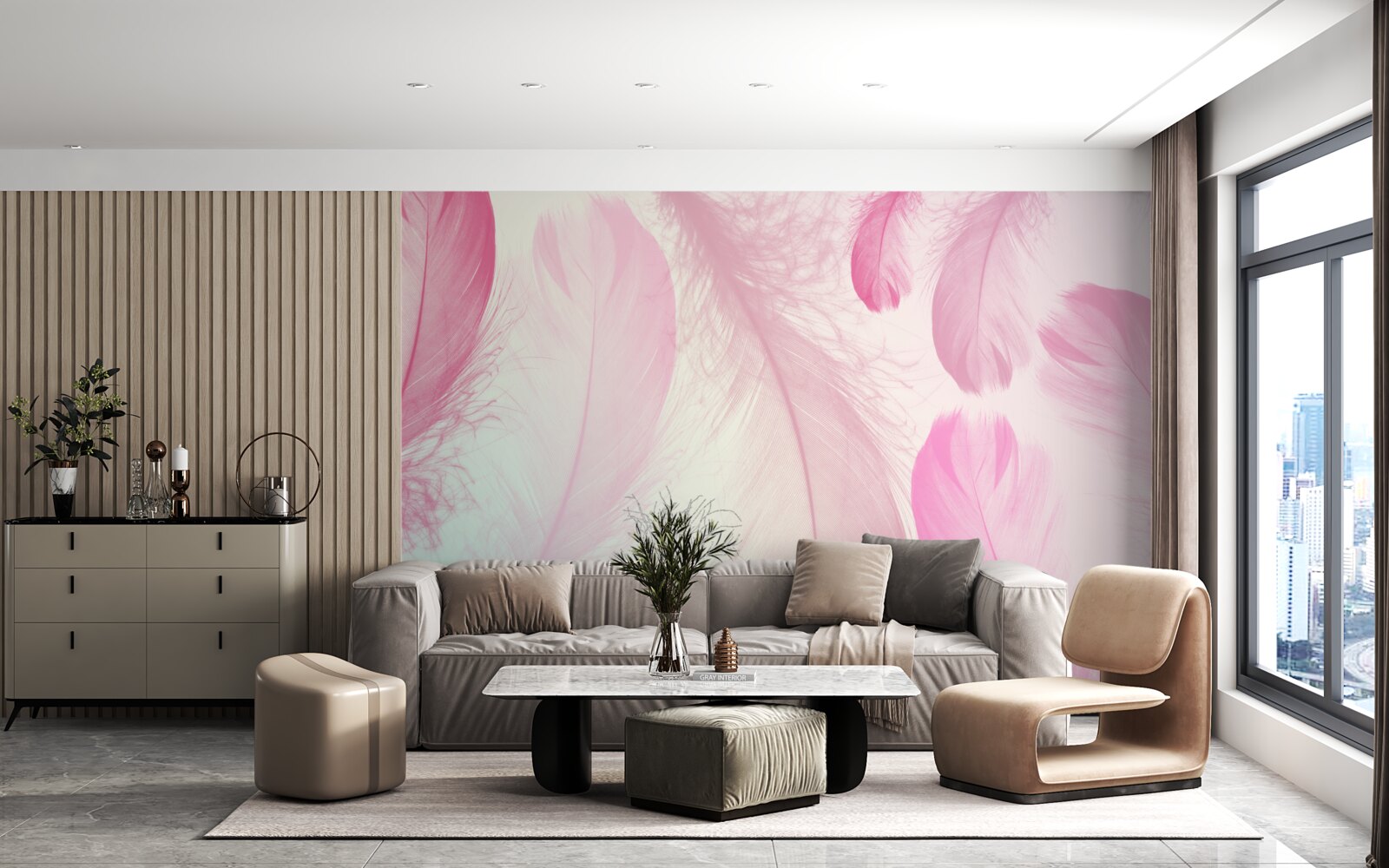 Fototapeta veľké perie s jemným ružovým odtieňom