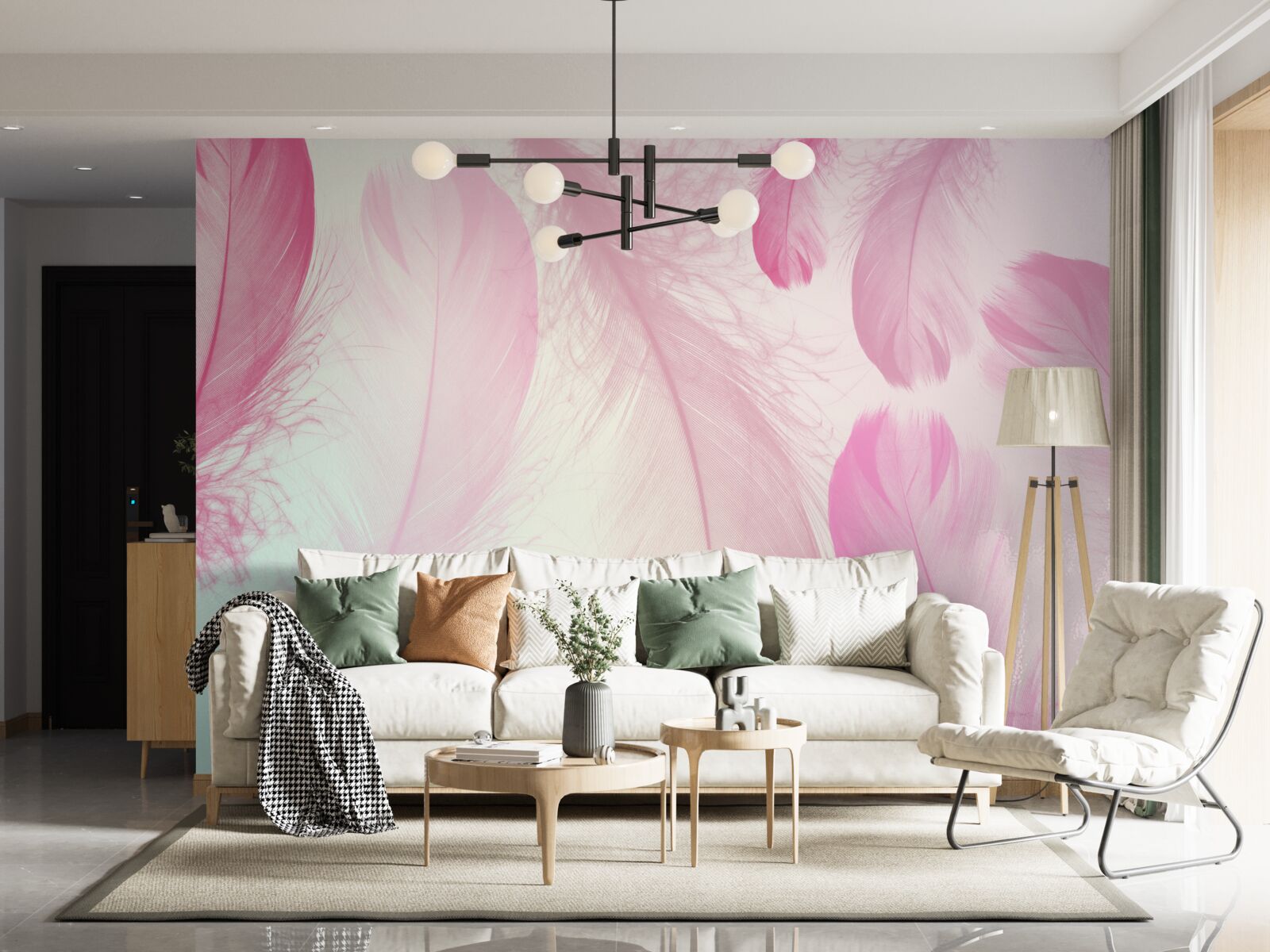 Fototapeta veľké perie s jemným ružovým odtieňom