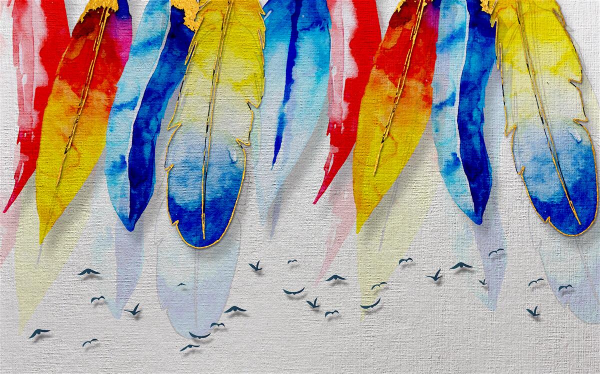 Fototapeta akvarelové pierka v boho štýle