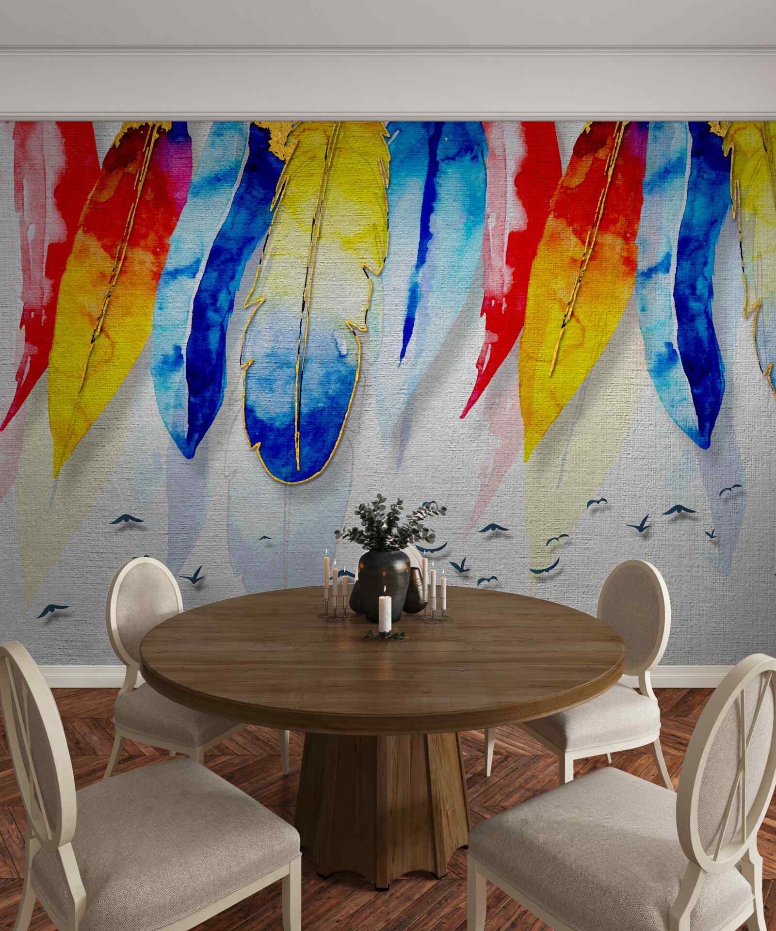 Fototapeta akvarelové pierka v boho štýle