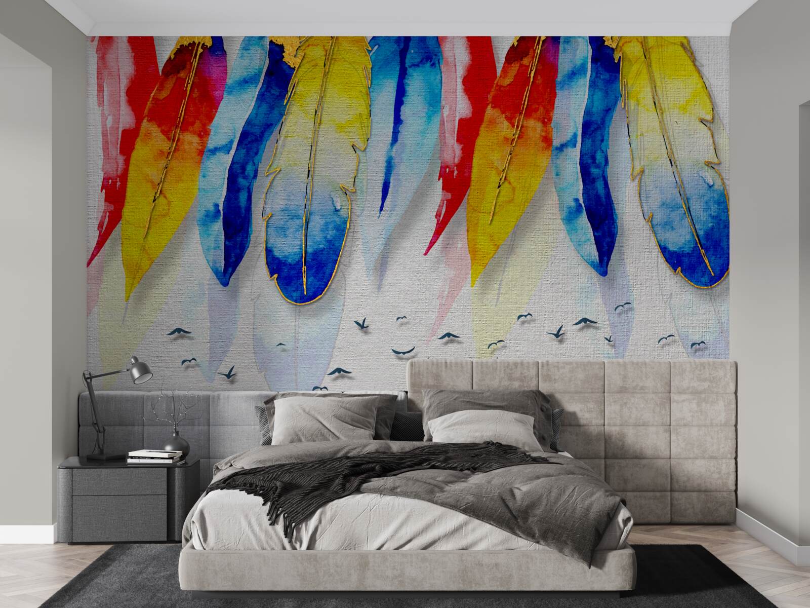 Fototapeta akvarelové pierka v boho štýle