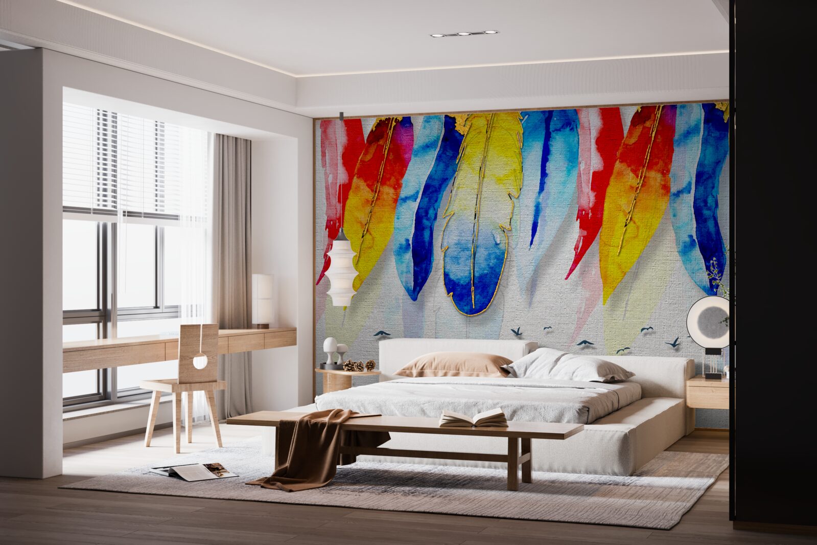 Fototapeta akvarelové pierka v boho štýle