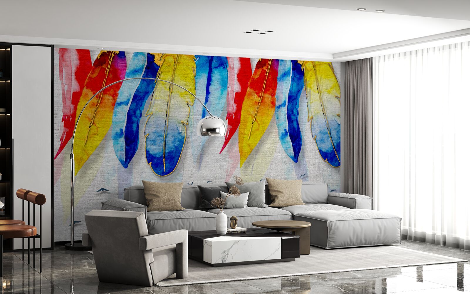 Fototapeta akvarelové pierka v boho štýle