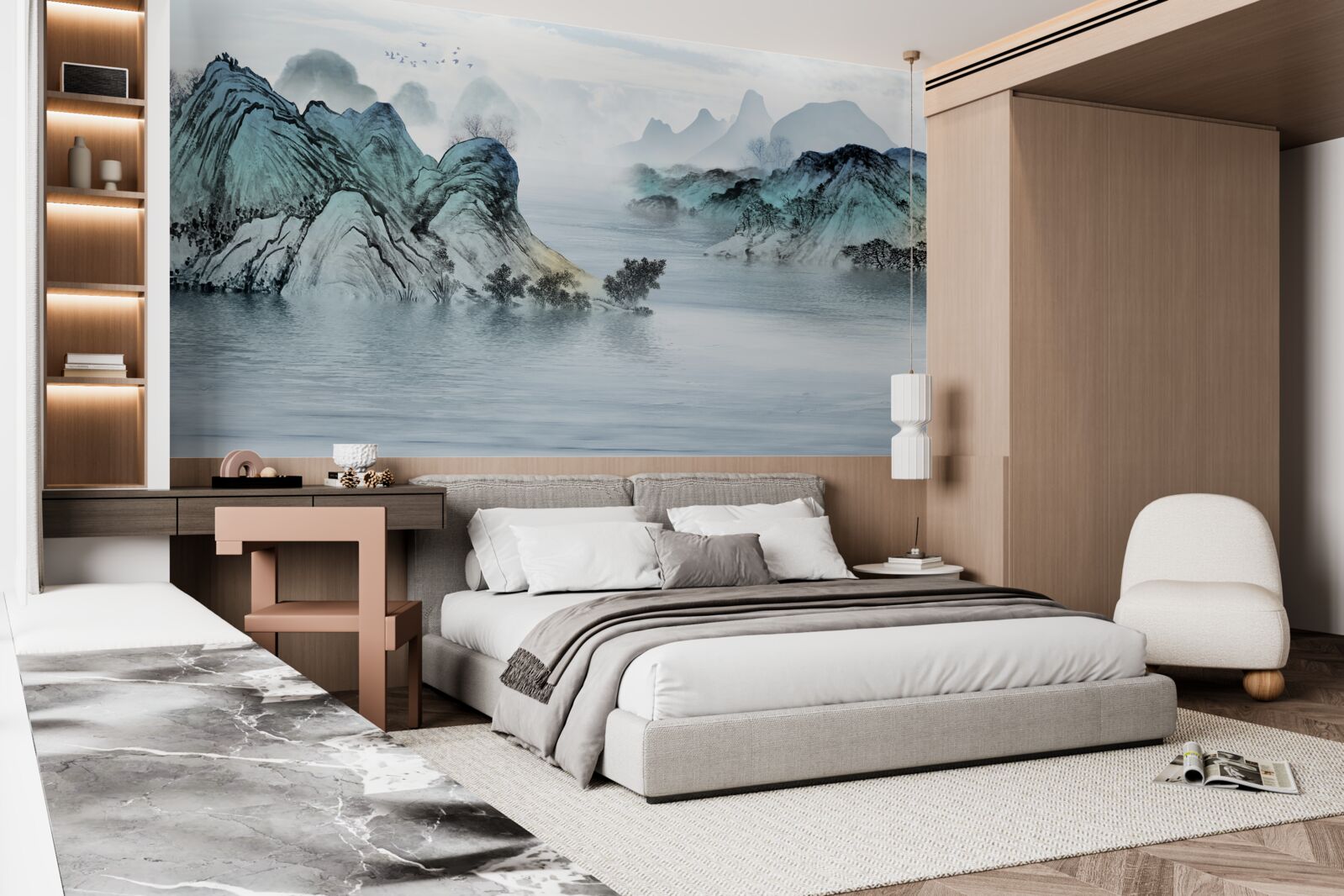 Fototapeta rybár na horskej nádrži