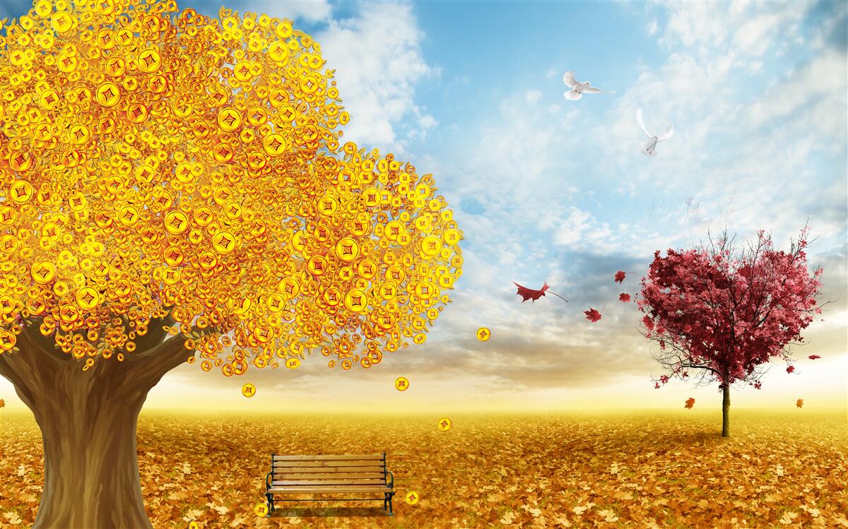 Fototapeta žiarivé odtiene jesenného lístia proti modrej oblohe